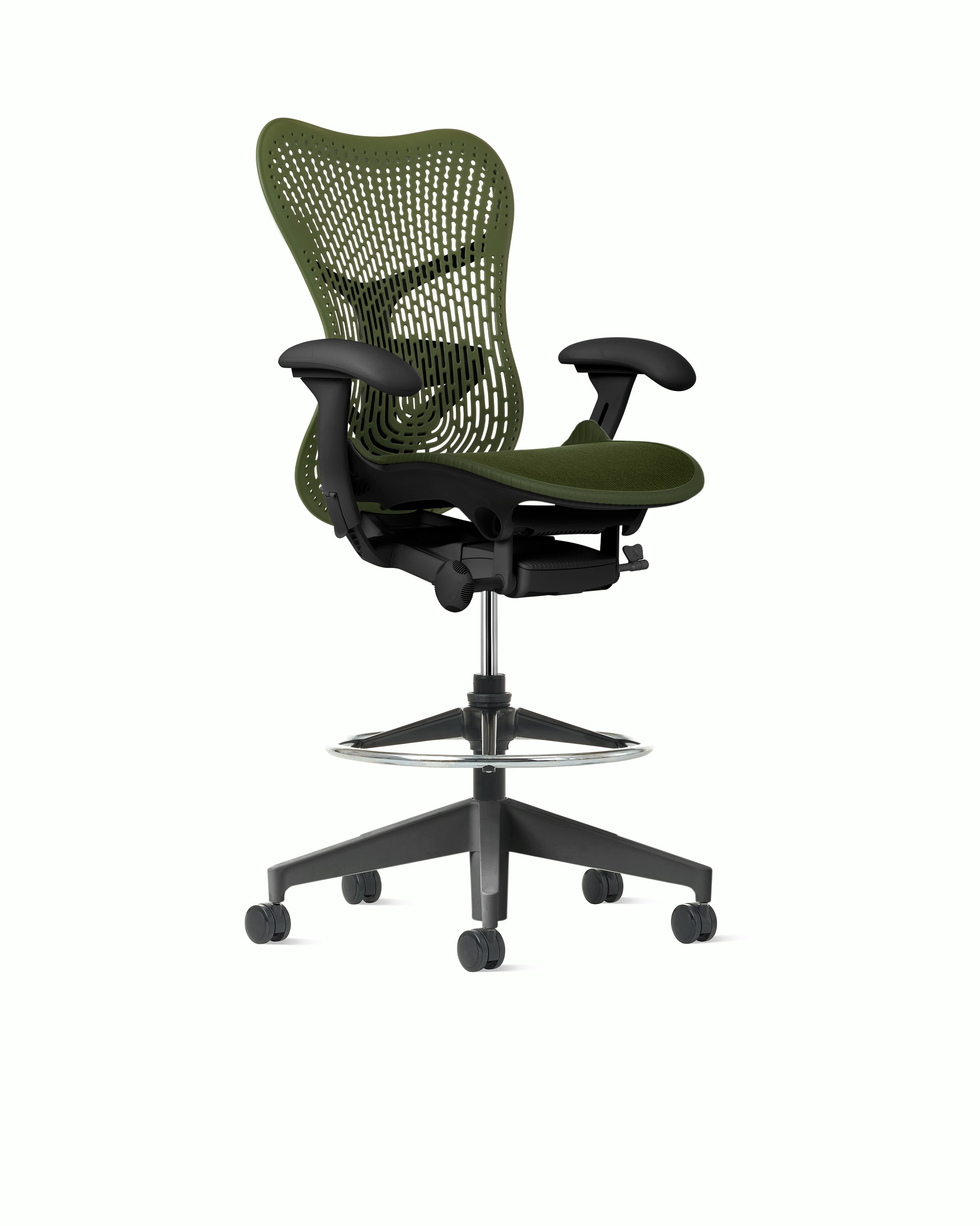 Mirra 2 Stool in Graphite with Olive Triflex Suspension and Fixed seat