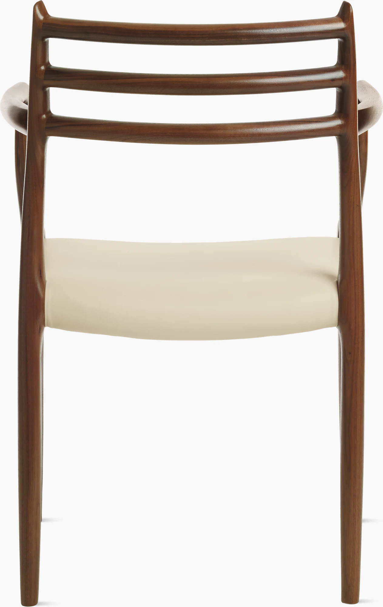 Moller Model 62 armchair backrest and ivory leather seat front detail.