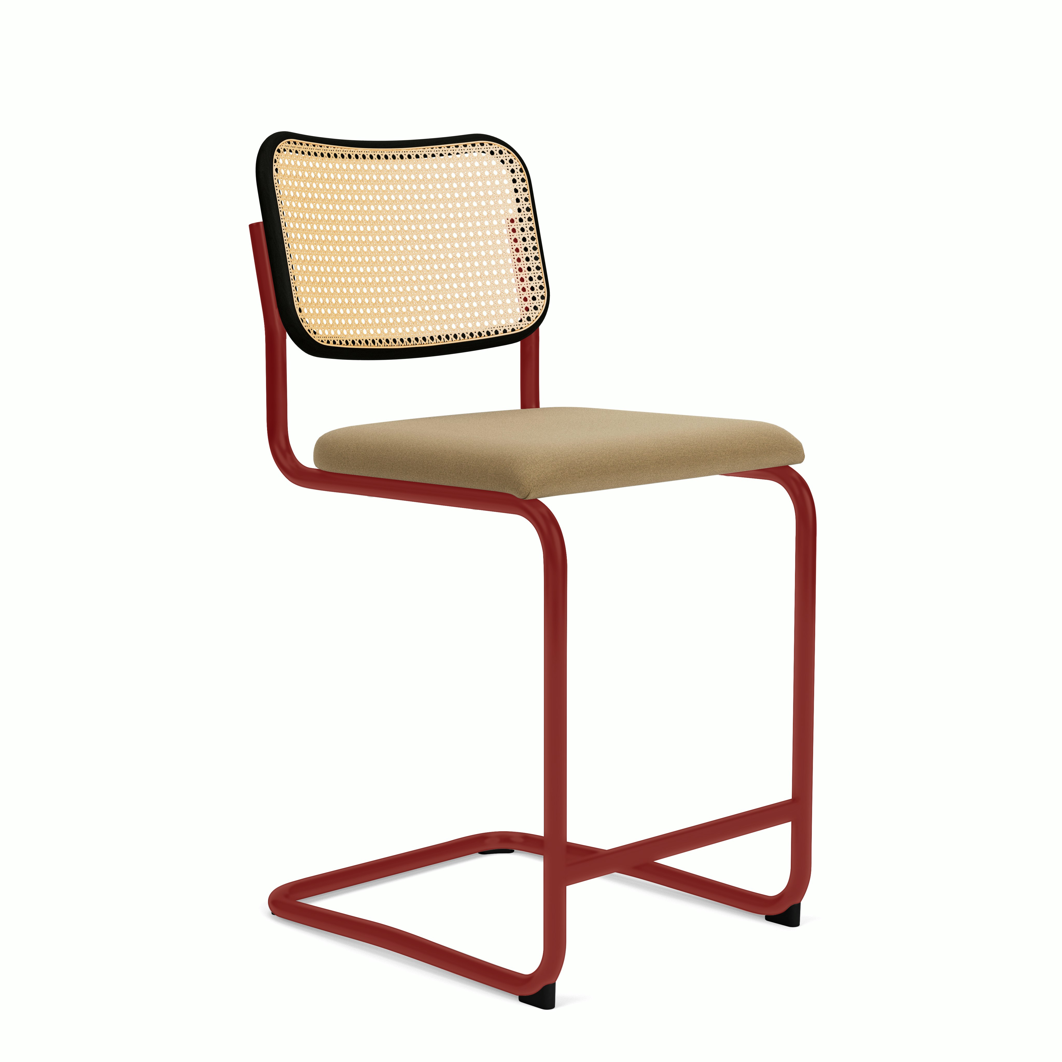 Cesca Upholstered Stool - Ebonized Beech ,  Counter Height ,  Seat Pad,  hourglass,  latte,  red frame