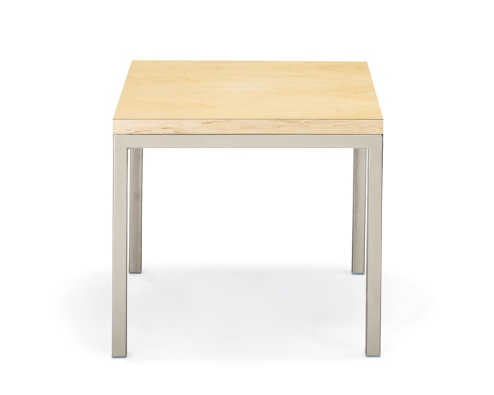 Nemschoff Riva Side Table with light wood top and metal base and legs, viewed from the front.