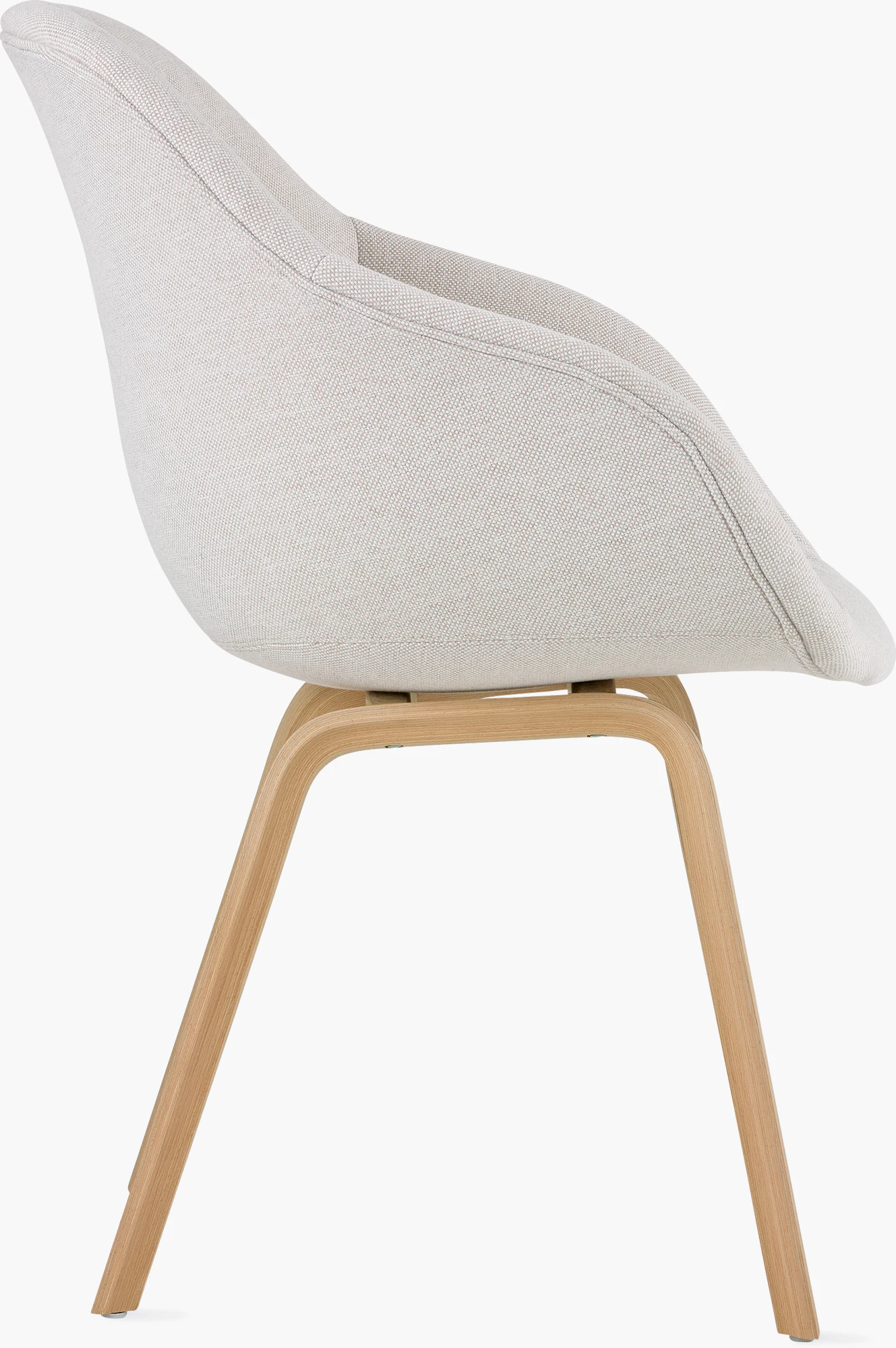 About A Chair 123 armchair side view in light gray fabric and natural wood legs