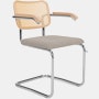 Cesca Armchair, Caned \ Natural Beech Back, Upholstered Seat, Cato, Sand