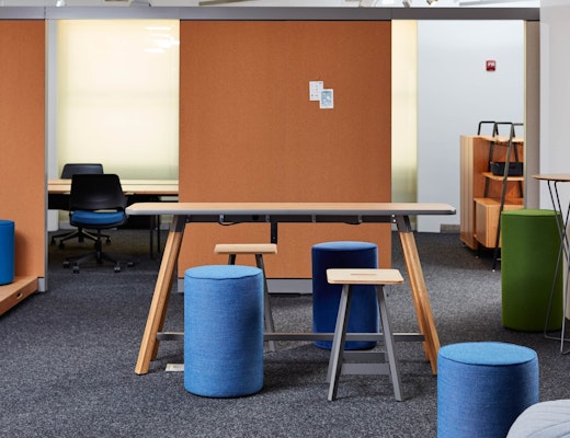 neocon 2018 rockwell unscripted tall tables upholstered seats easy stools shared spaces hospitality at work