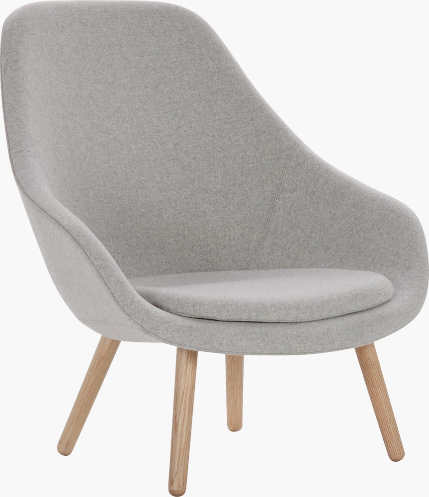 A light grey About A Lounge 92 Armchair with high back viewed from an angle