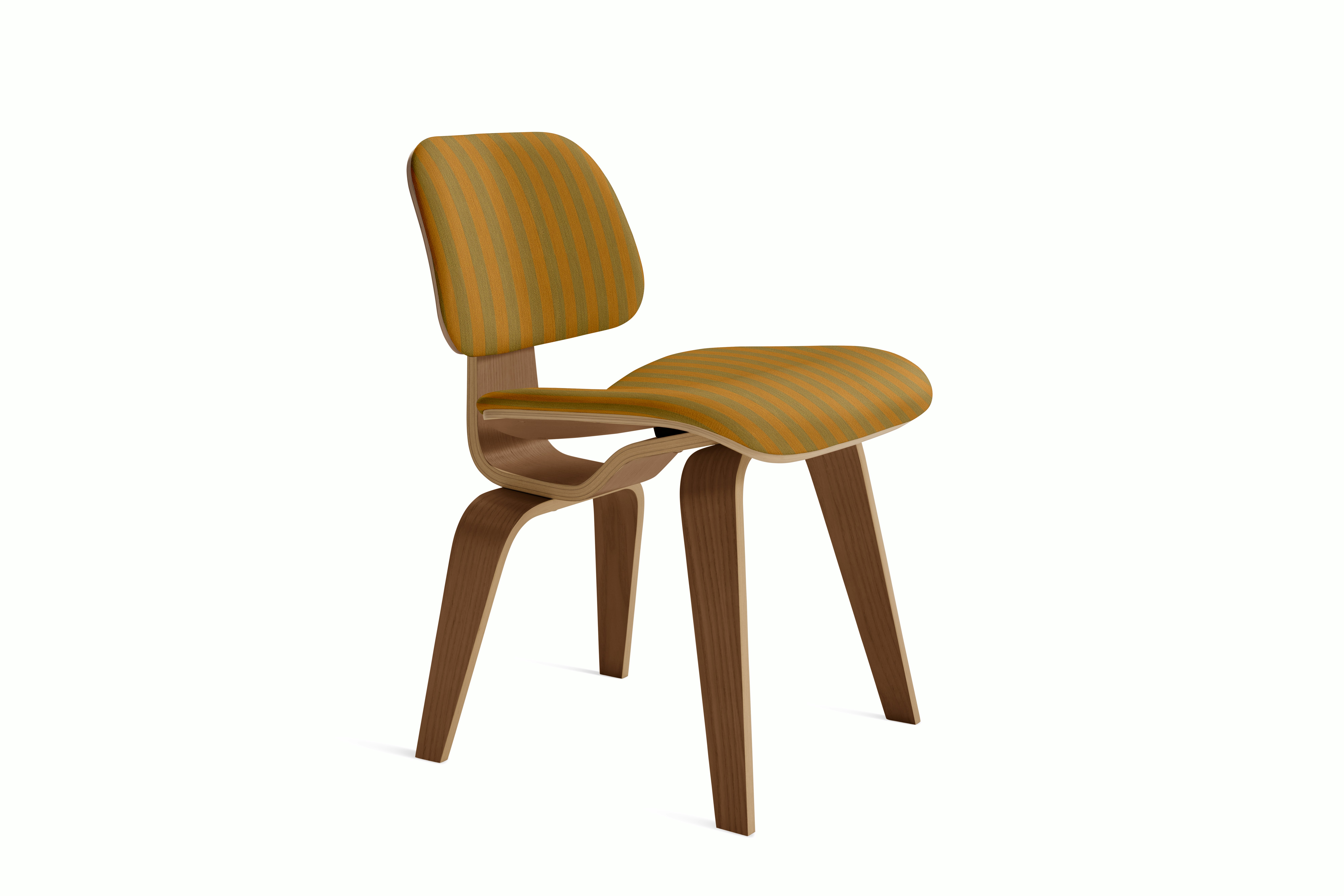Eames Molded Plywood Dining Chair Wood Base (DCW) - Upholstered,  Walnut,  Toostripe,  Ochre Dark and Sienna