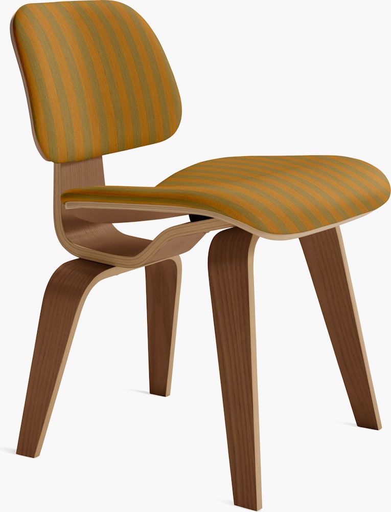 Eames Molded Plywood Dining Chair Wood Base (DCW) - Upholstered,  Walnut,  Toostripe,  Ochre Dark and Sienna