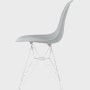 Side of light grey plastic shell chair on wire base.