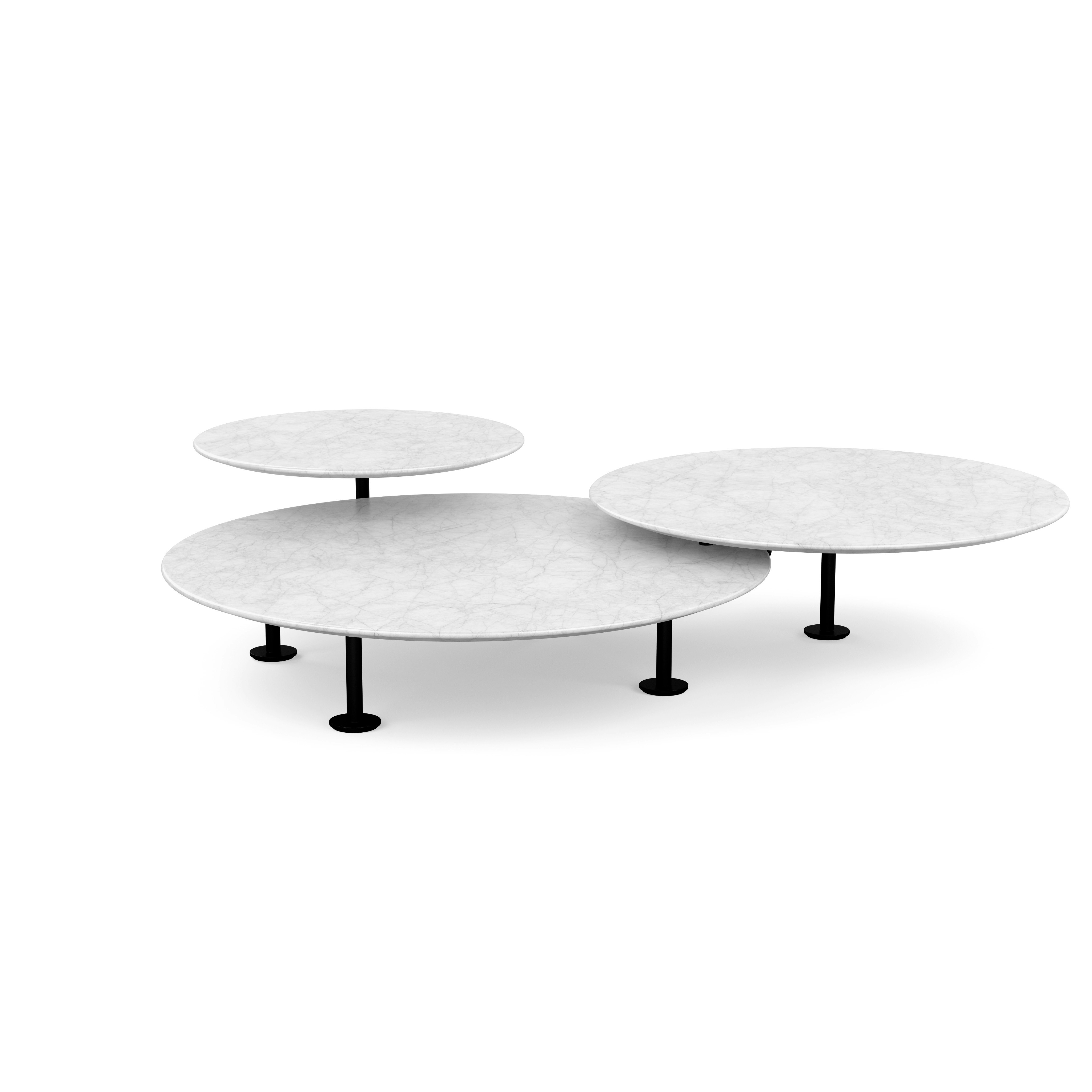 Grasshopper Triple-Top Coffee Table - Marble, Satin Carrara, Black