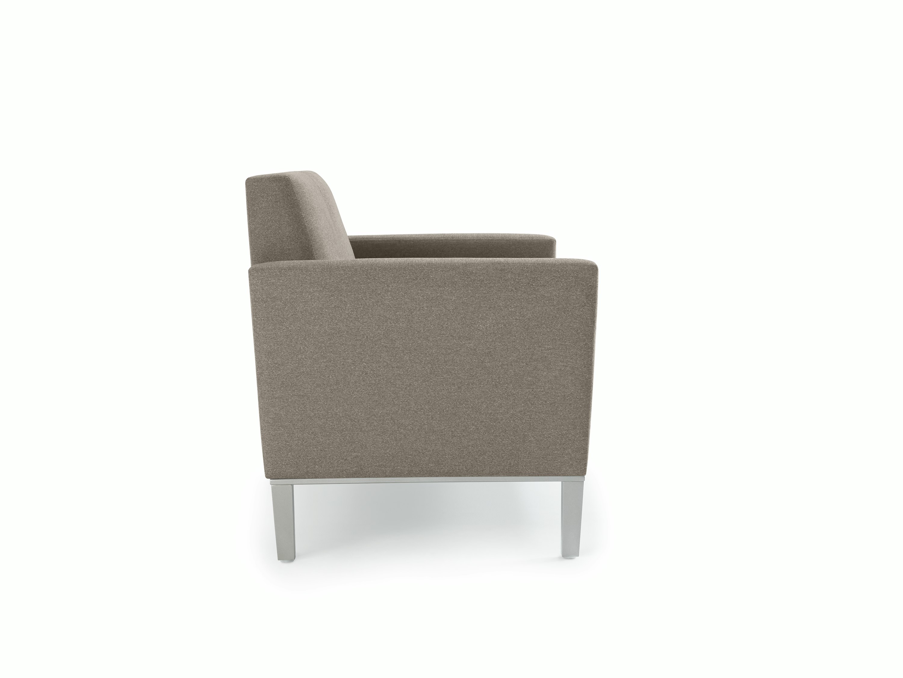 Side view of a gray Brava Platform Lounge chair on a metal base.