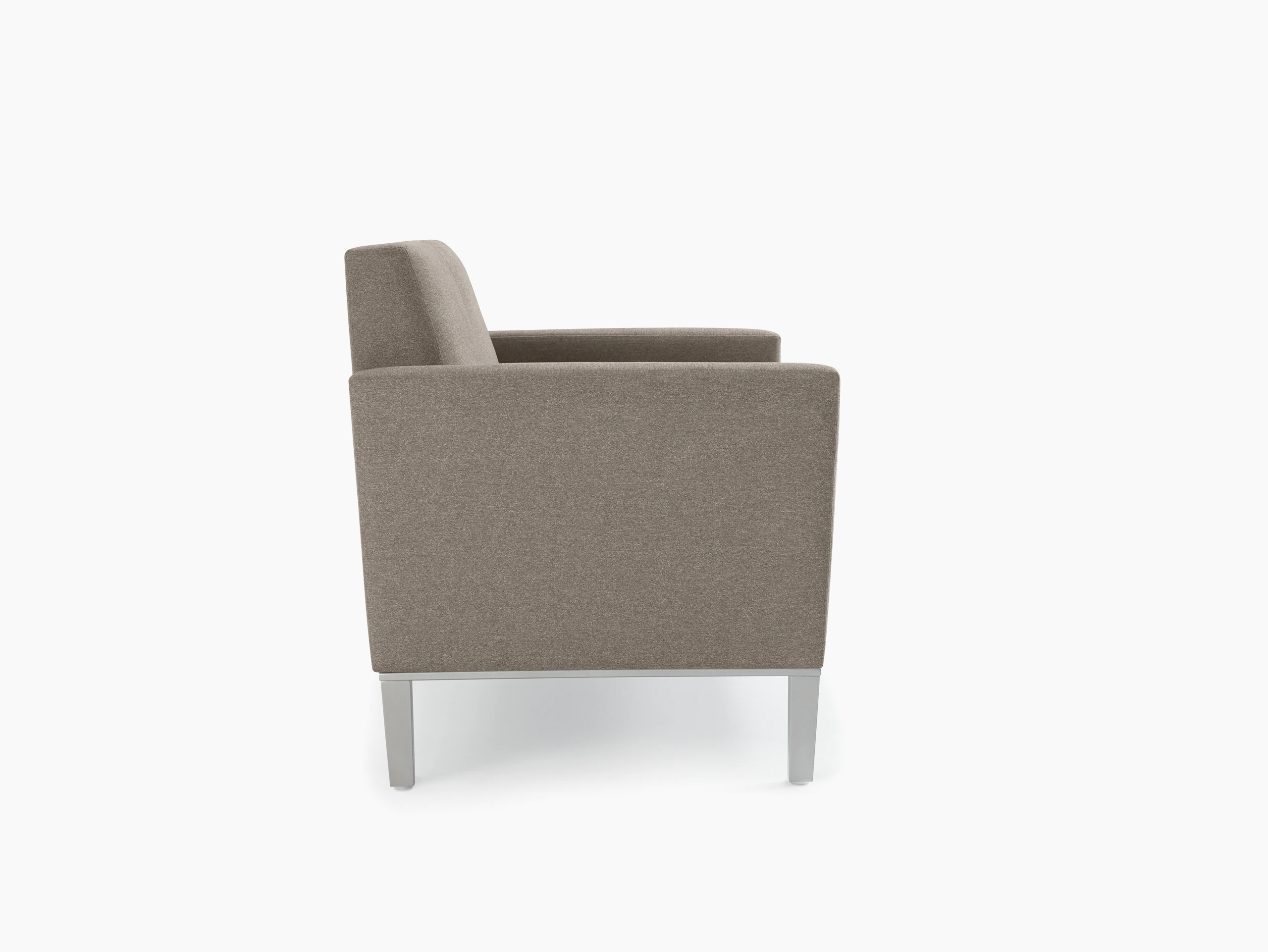 Side view of a gray Brava Platform Lounge chair on a metal base.