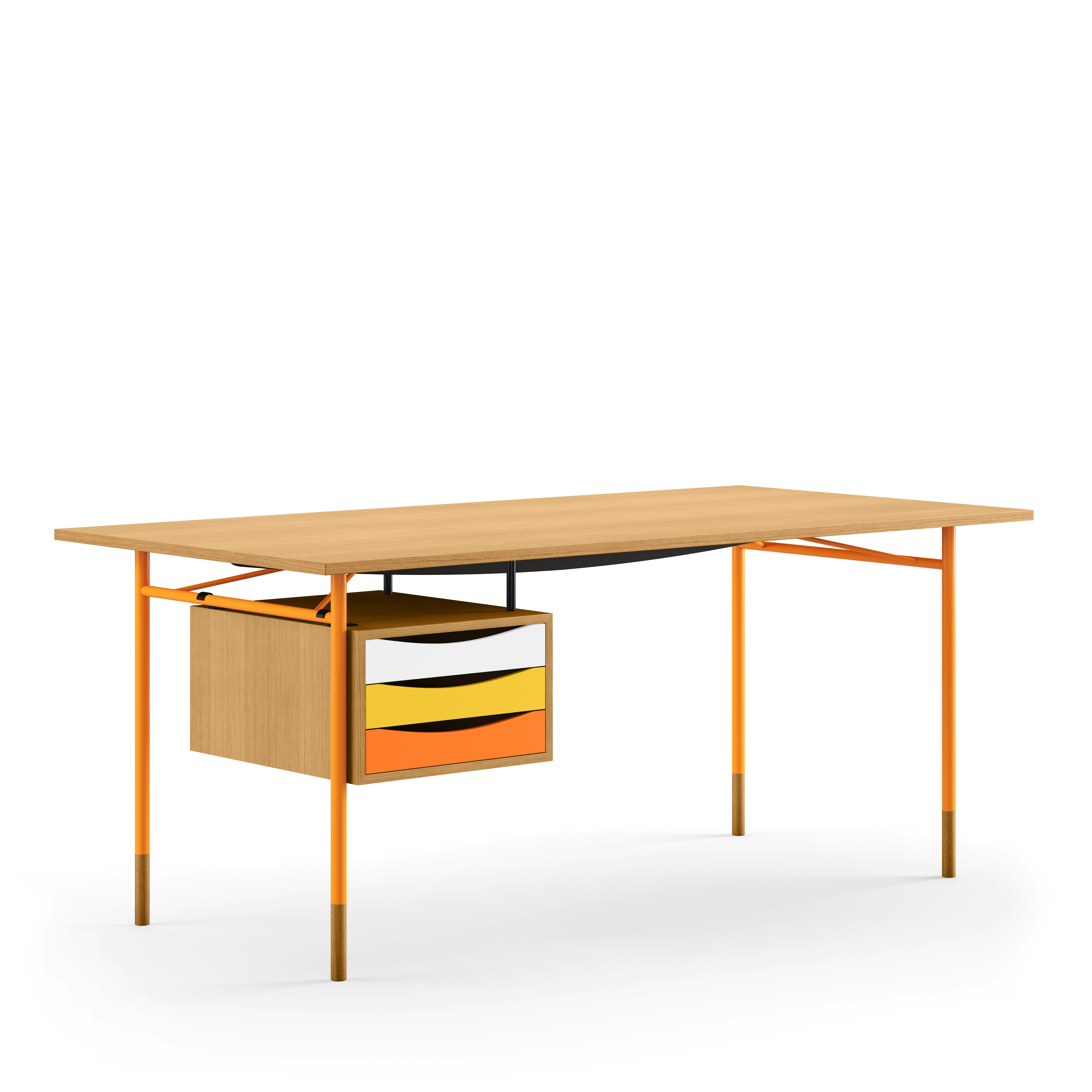 Nyhavn Desk - Dark Oiled Oak, Orange, Warm Drawer