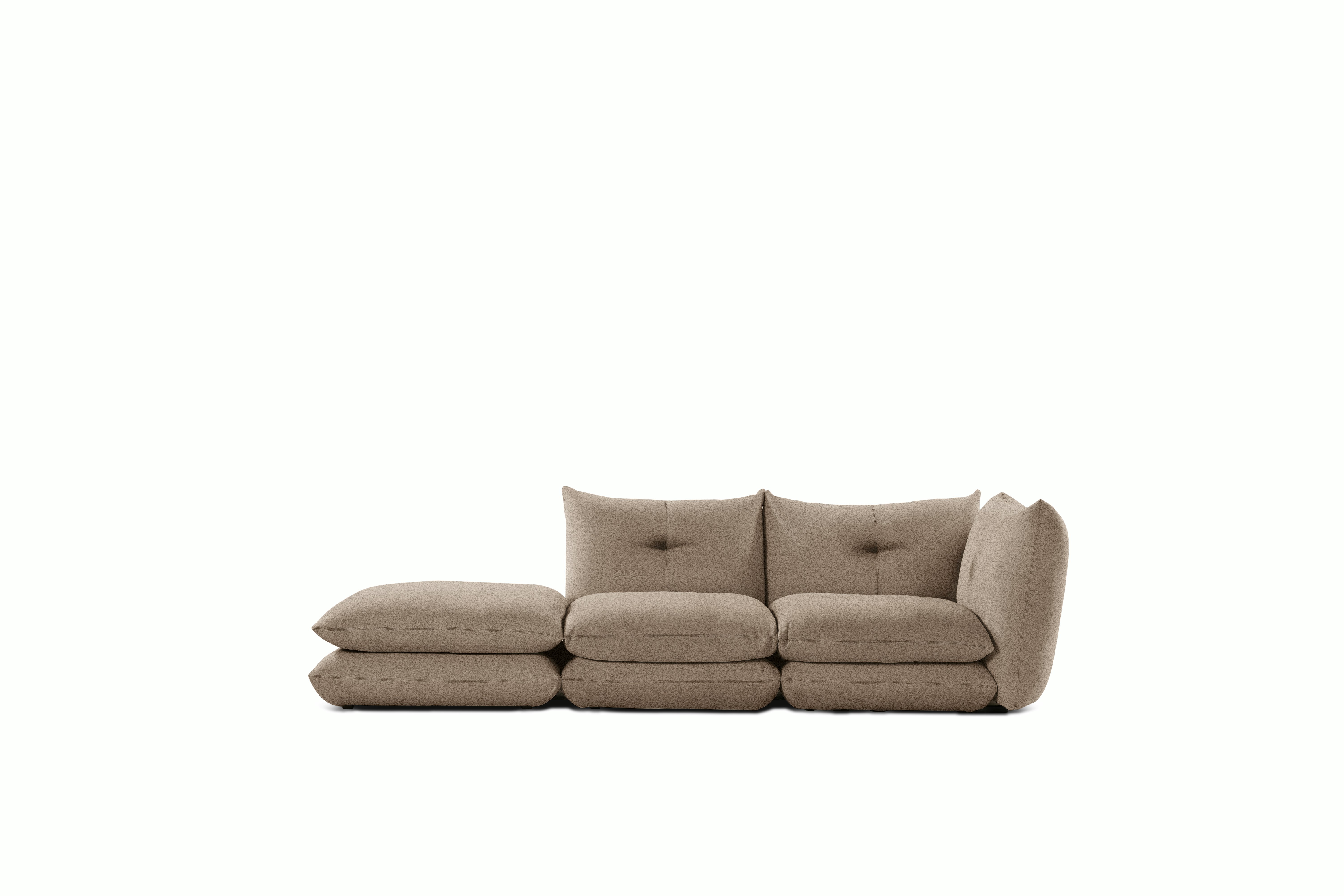 Pillo Sectional - Right Two Seater with Ottoman Standard or Deep in Puff Taupe