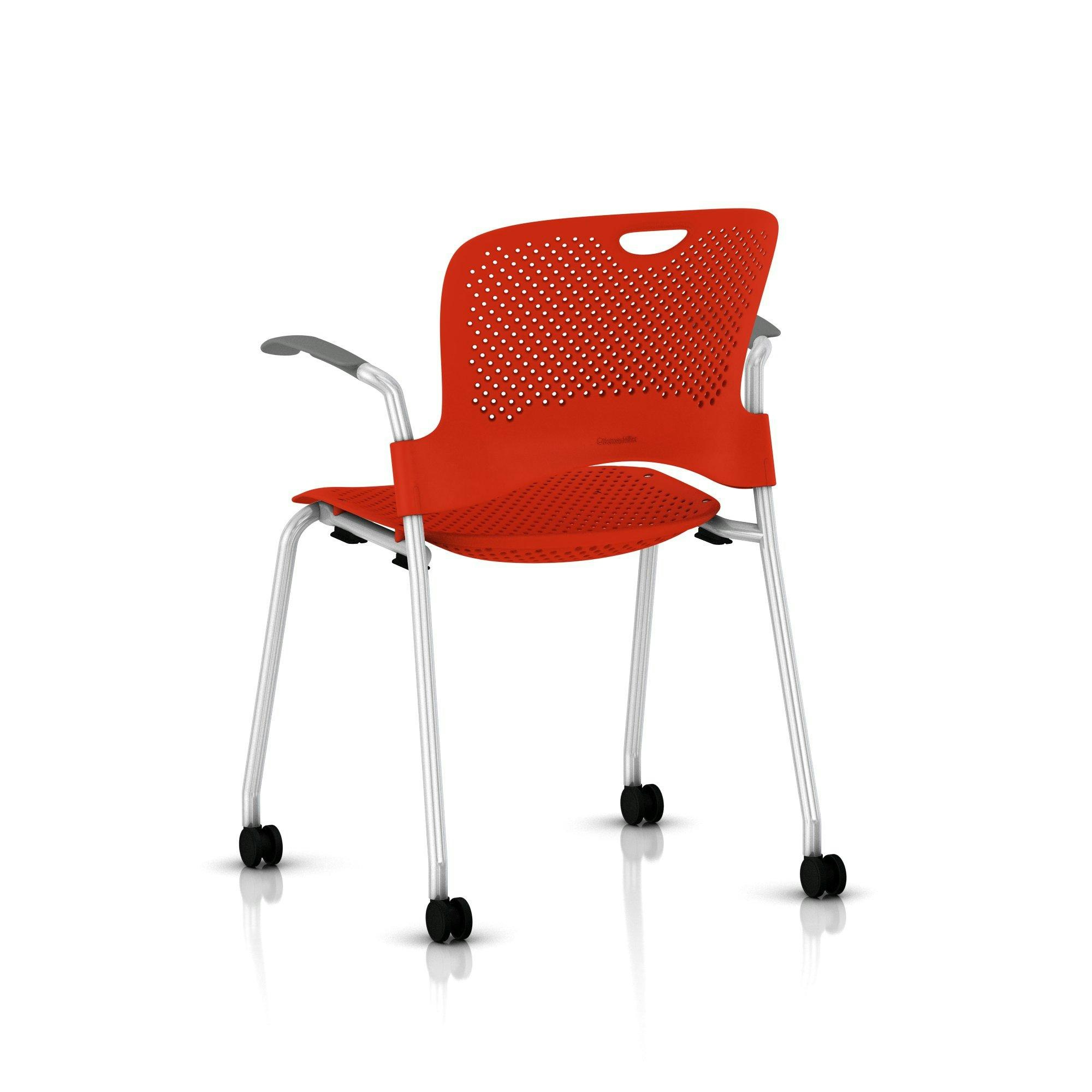 Caper Stacking Chair - Silver Frame, Red