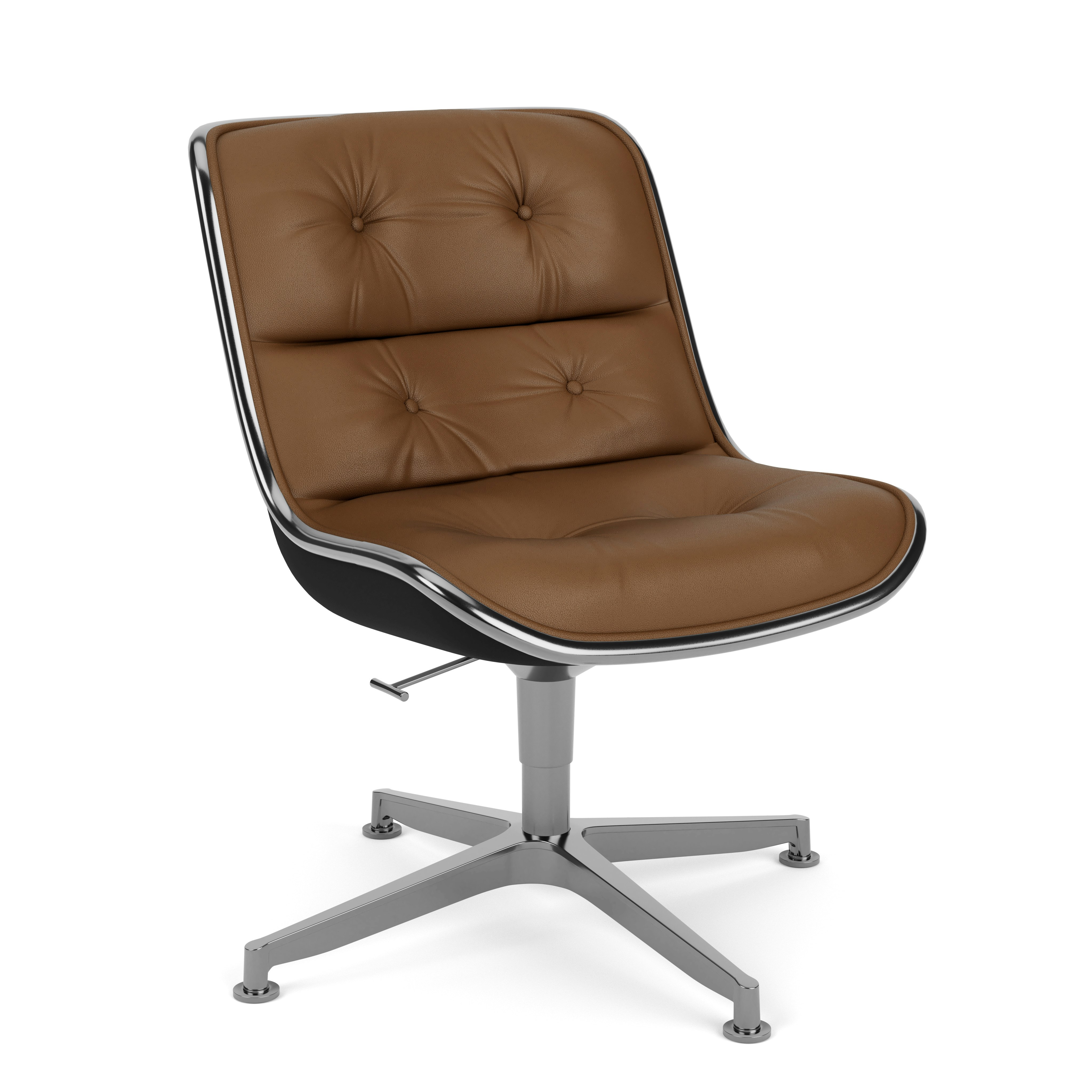 Pollock Executive Side Chair - 4 Star, Polished Aluminum, Volo Leather,  Toast