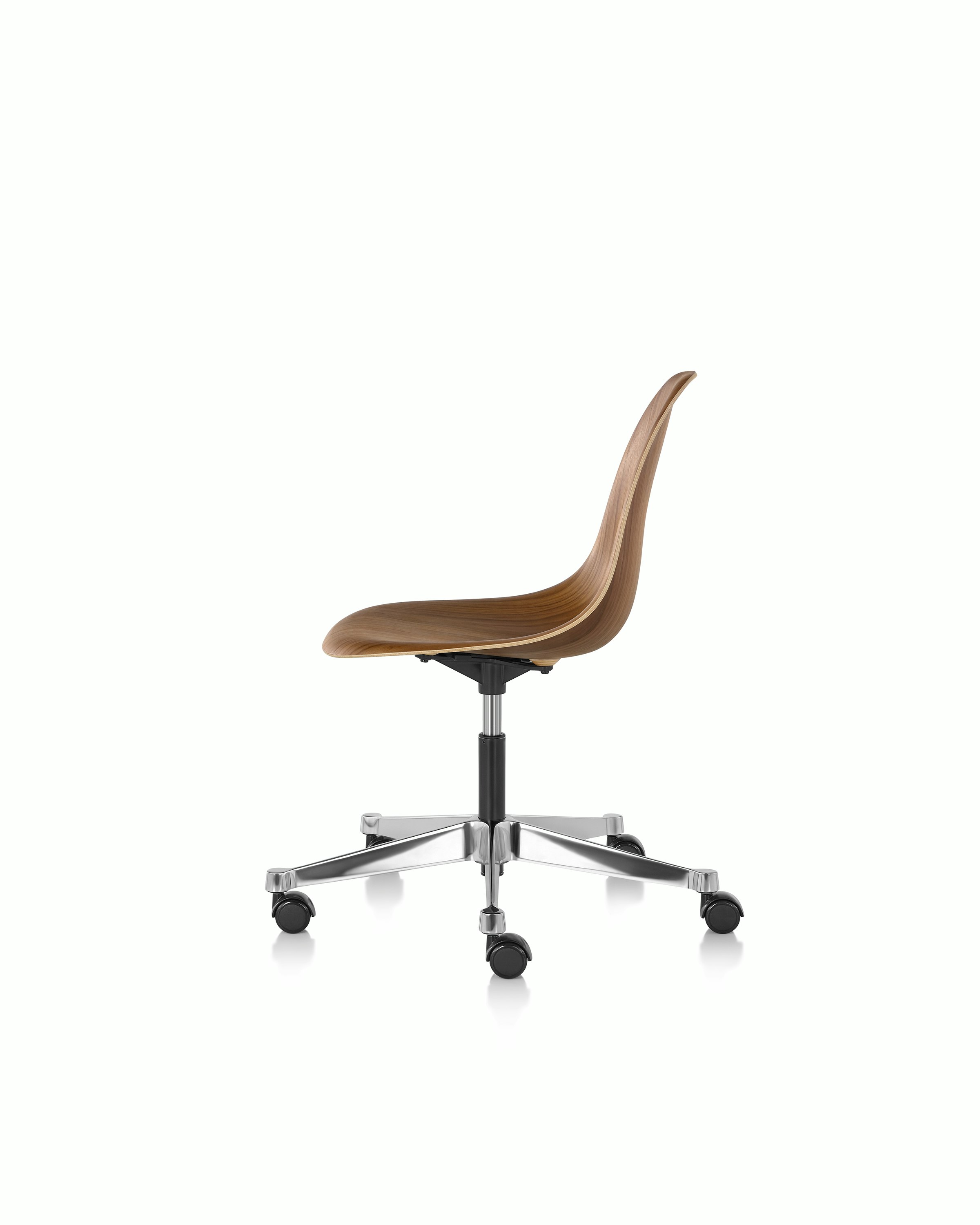 Eames Task Chair with Walnut Shell, viewed from side
