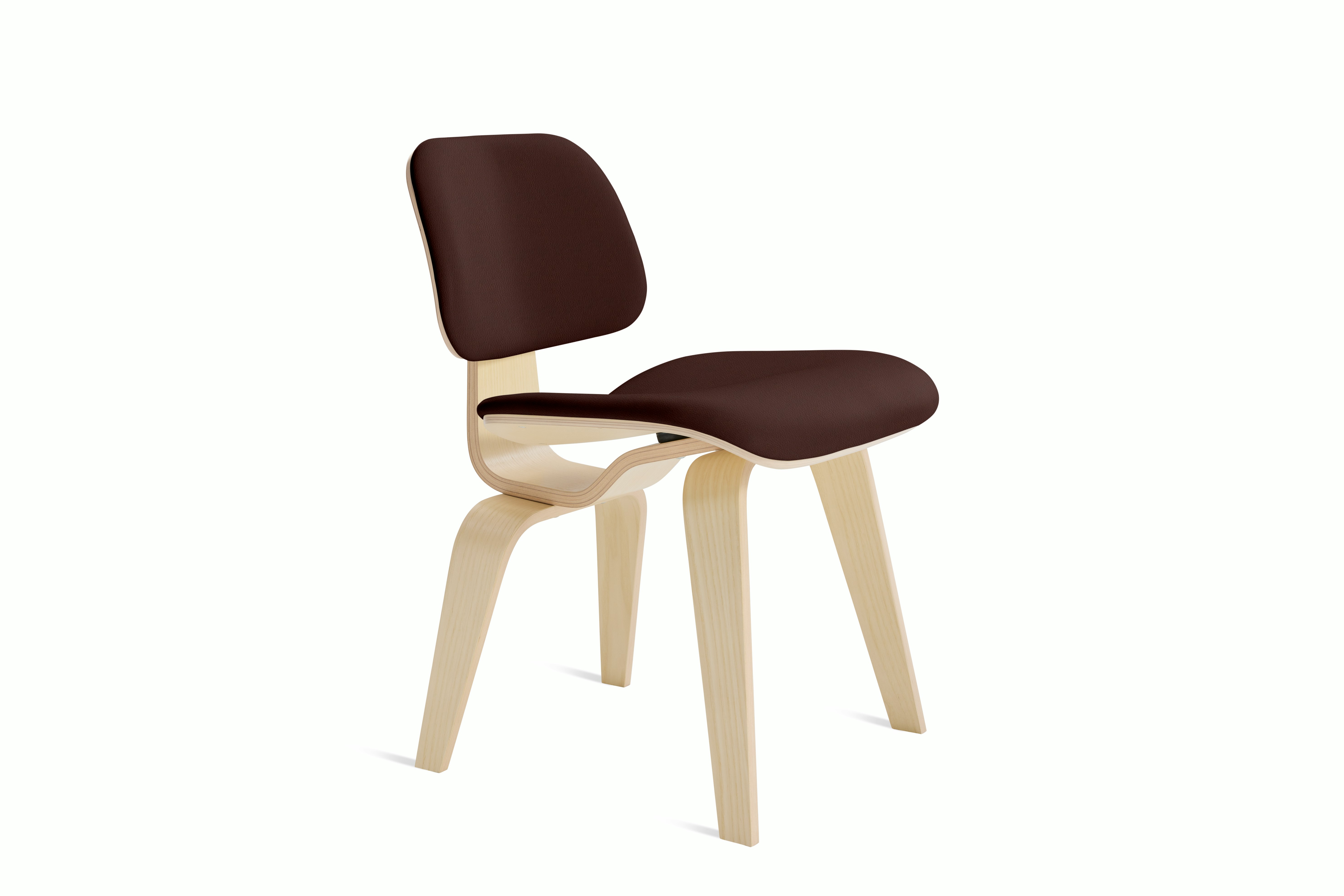 Eames Molded Plywood Dining Chair Wood Base (DCW) in White Ash,  Prone Leather,  Mantra