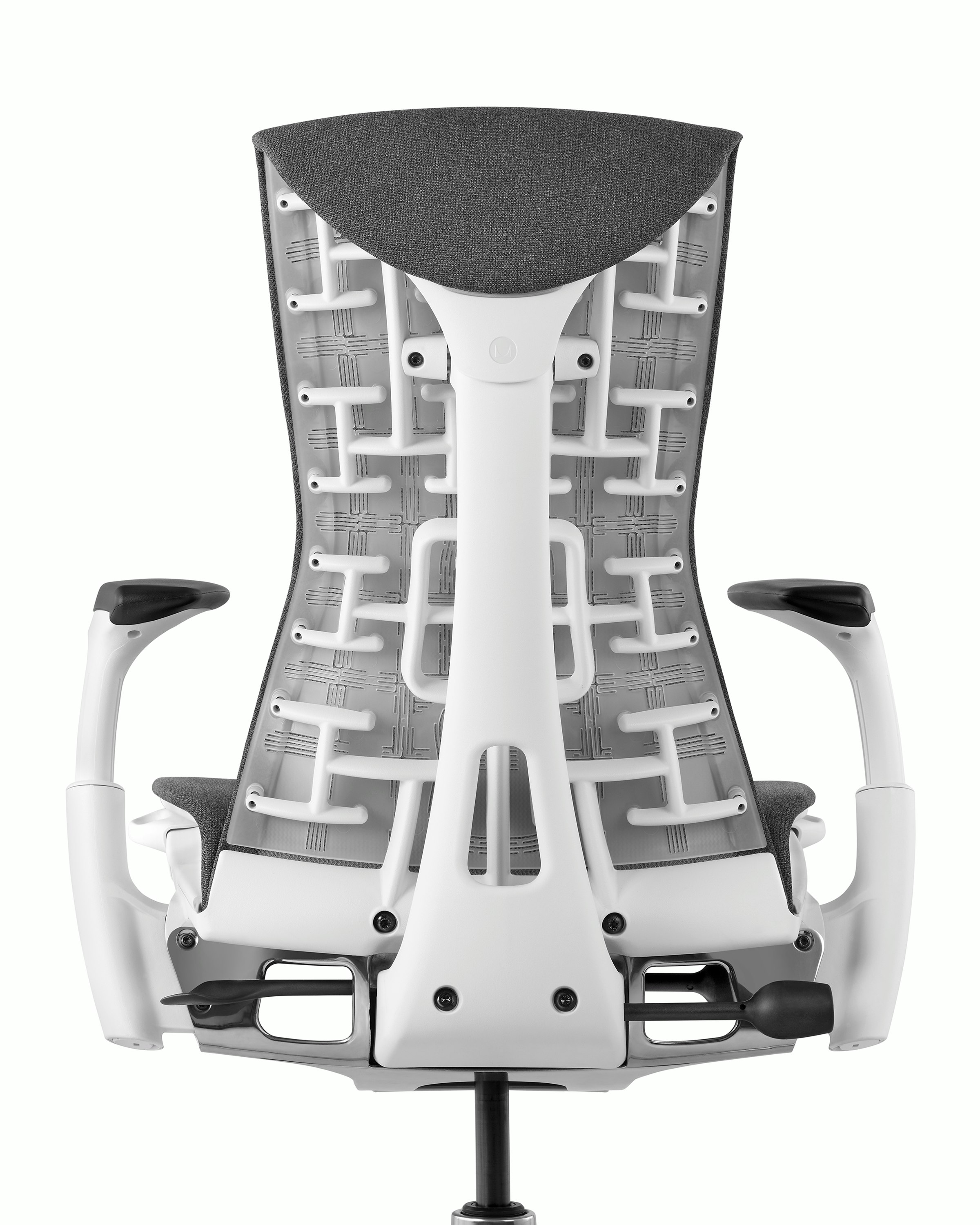 Back view of an Embody Chair in grey.