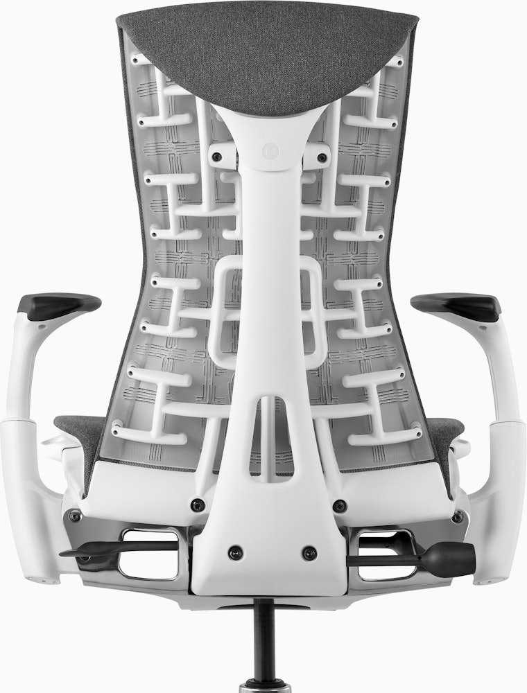 Back view of an Embody Chair in grey.