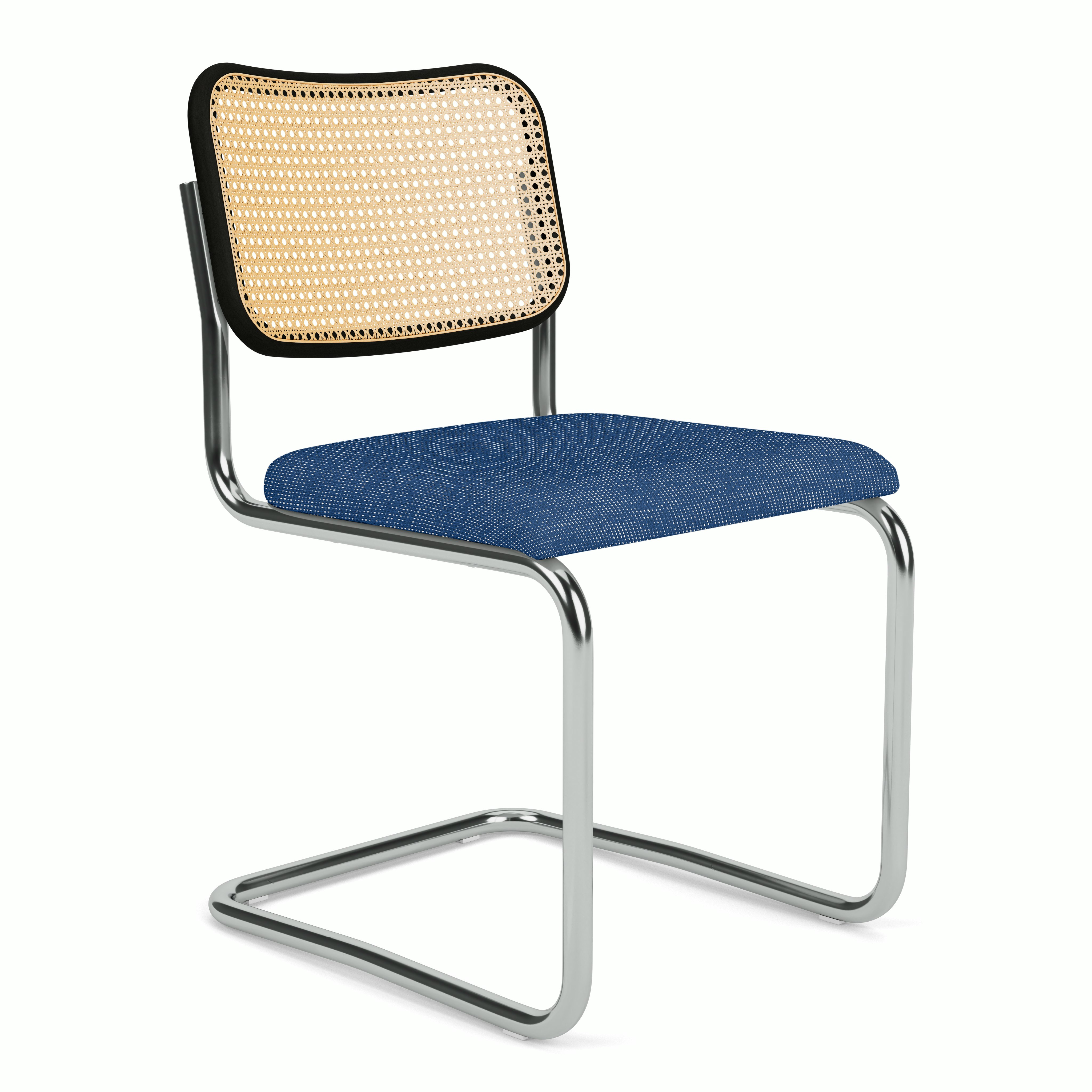 Cesca Side Chair - Caned with Ebonized Beech Back,  Upholstered Seat,  Prestini,  Royal and White