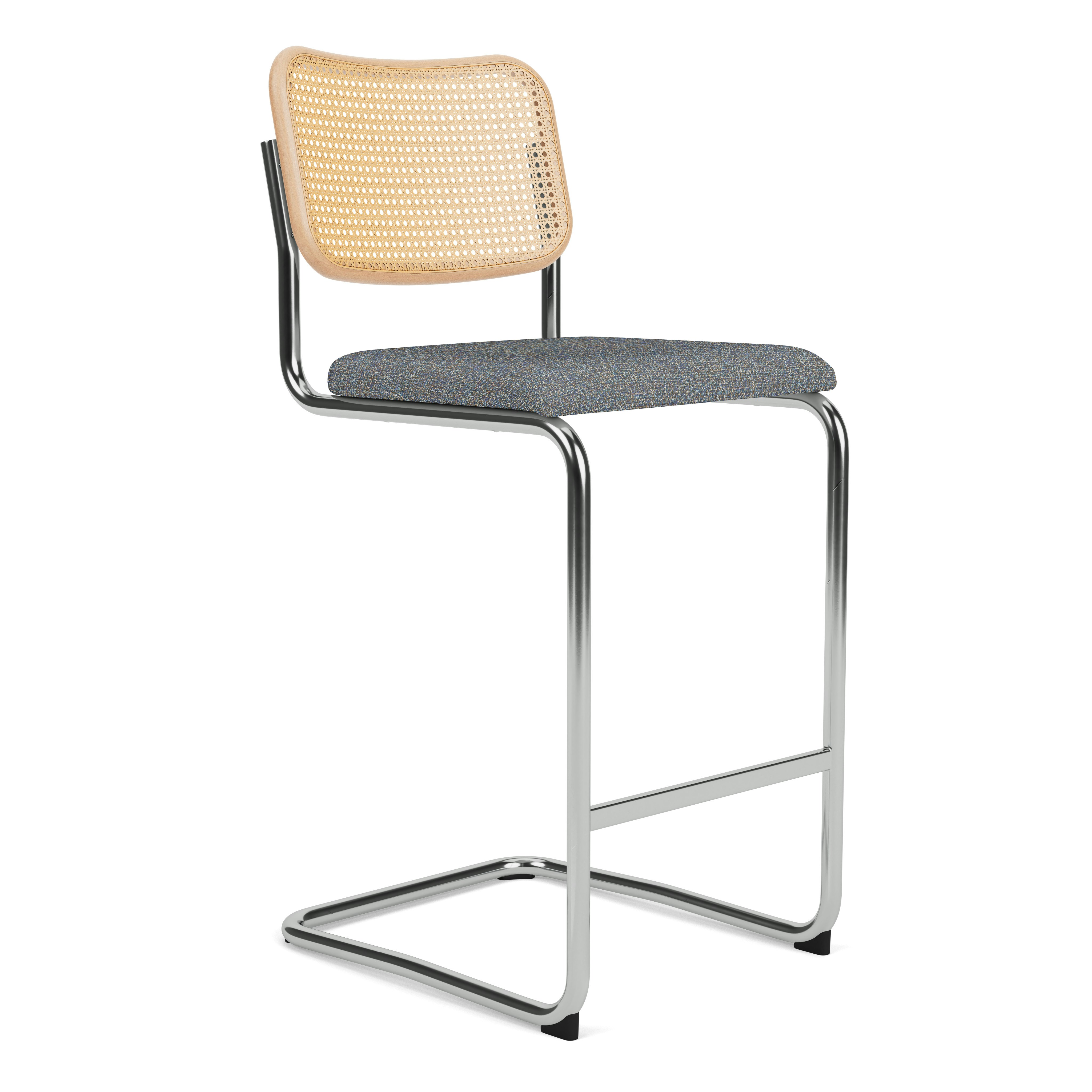 Cesca Bar Stool - Caned with Natural Beech Back,  Upholstered Seat,  Tempest,  Aurora