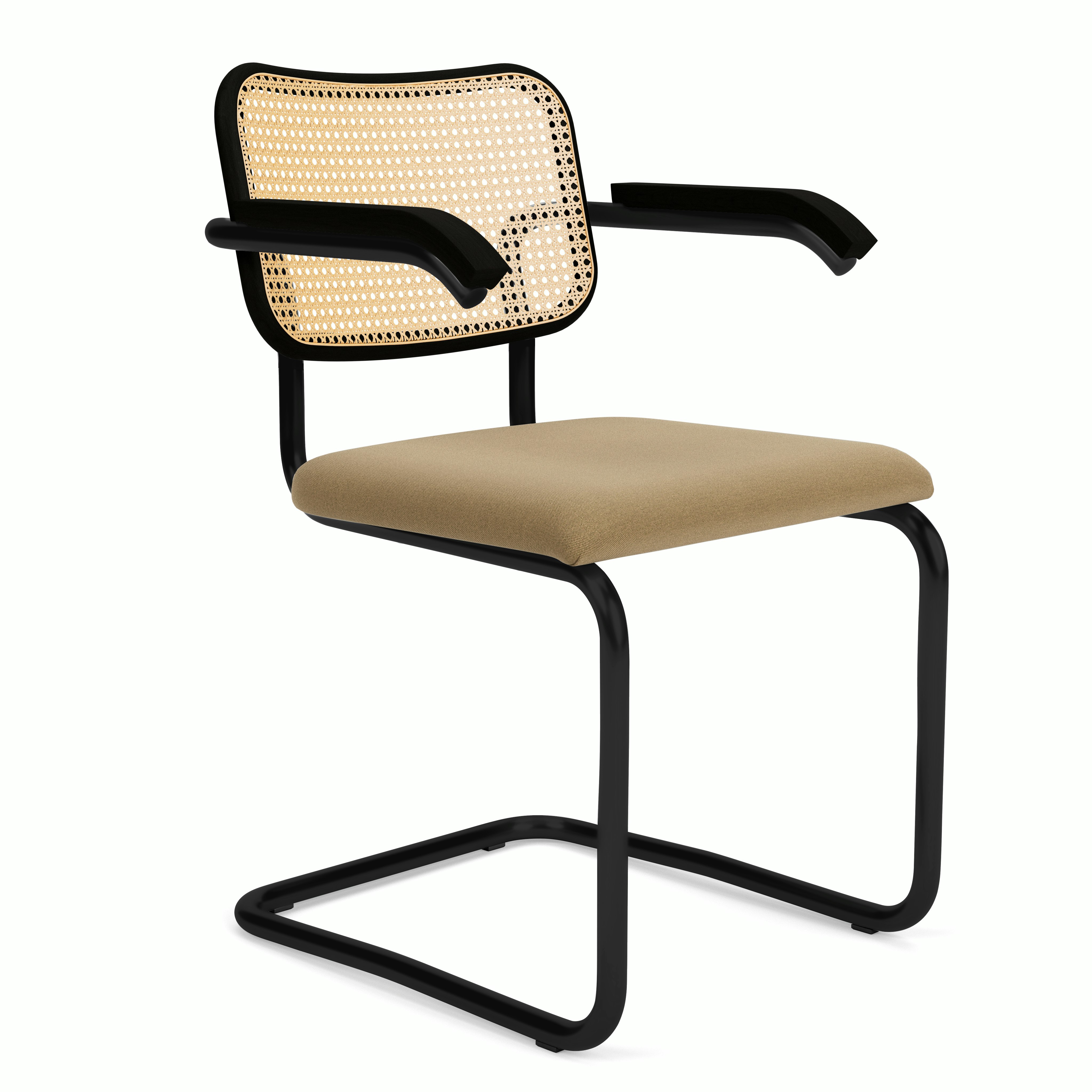 Cesca Upholstered Chair - Ebonized Beech ,  Armchair,  Seat Pad,  hourglass,  latte,  black frame