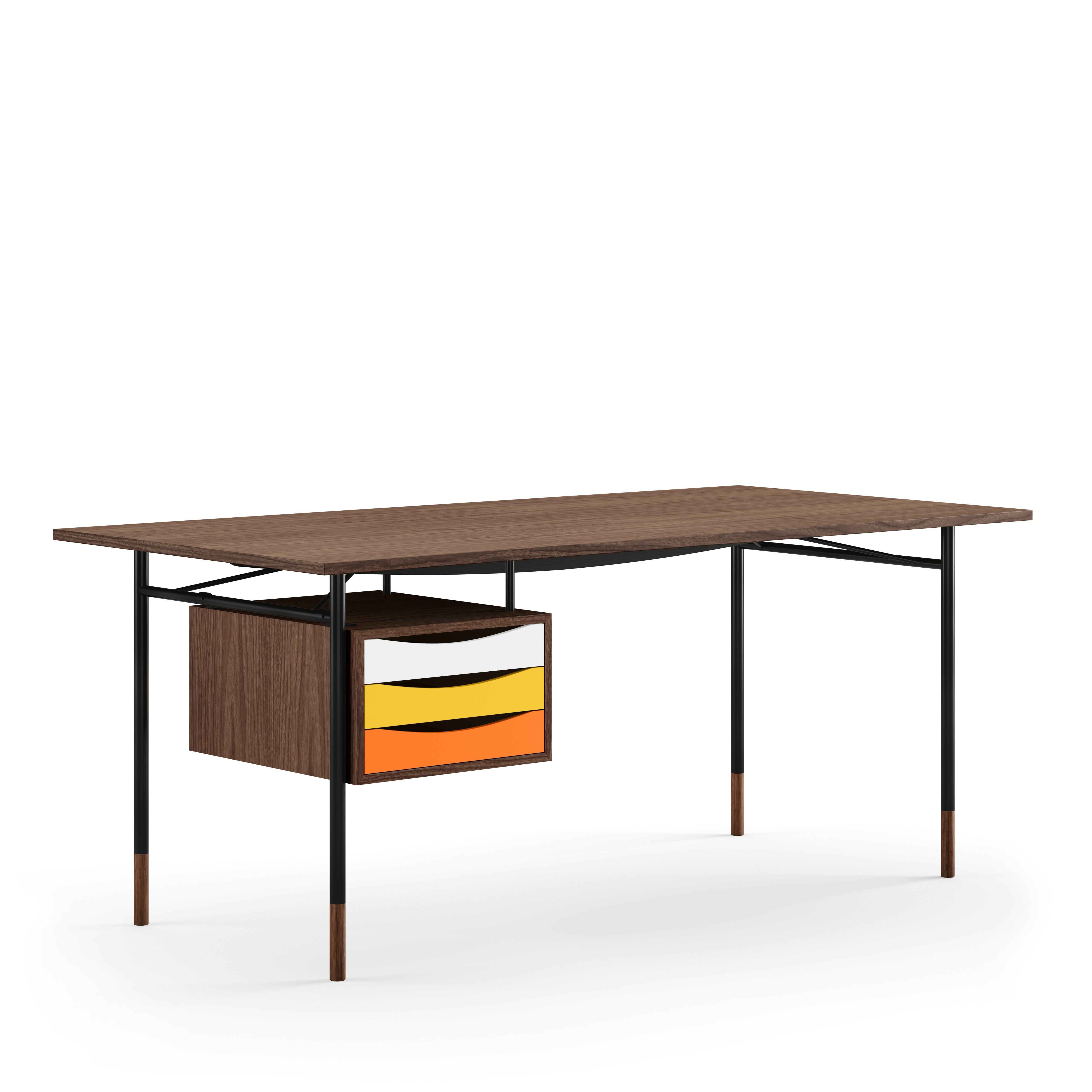 Nyhavn Desk - Walnut, Black, Warm Drawer