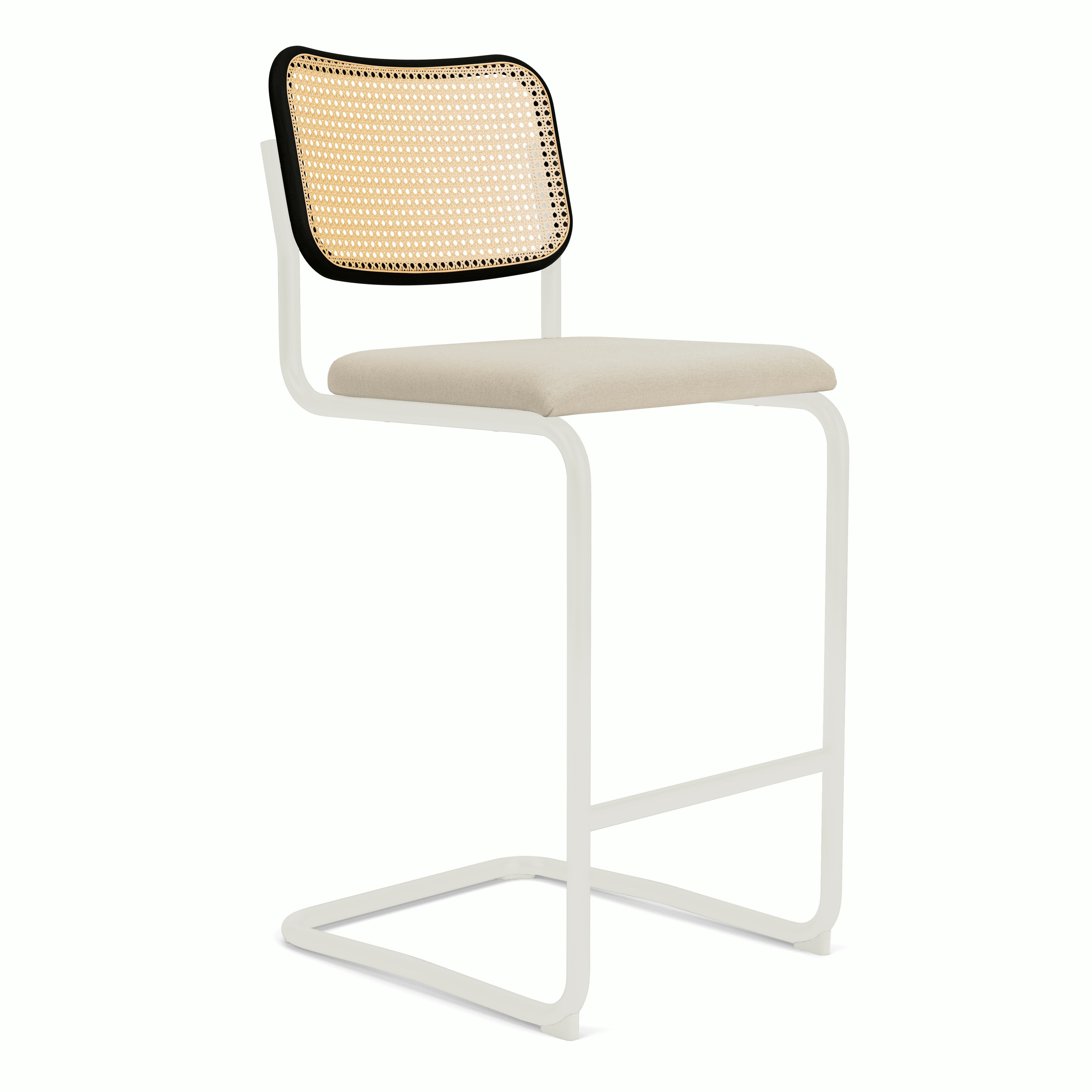 Cesca Upholstered Stool - Ebonized Beech ,  Bar Height ,  Seat Pad,  hourglass,  sandbar,  white frame