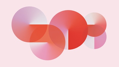 The visual identity of the MillerKnoll Insight series comprised of a series of red and pink gradient discs that give a sense of circular movement flowing through the composition.