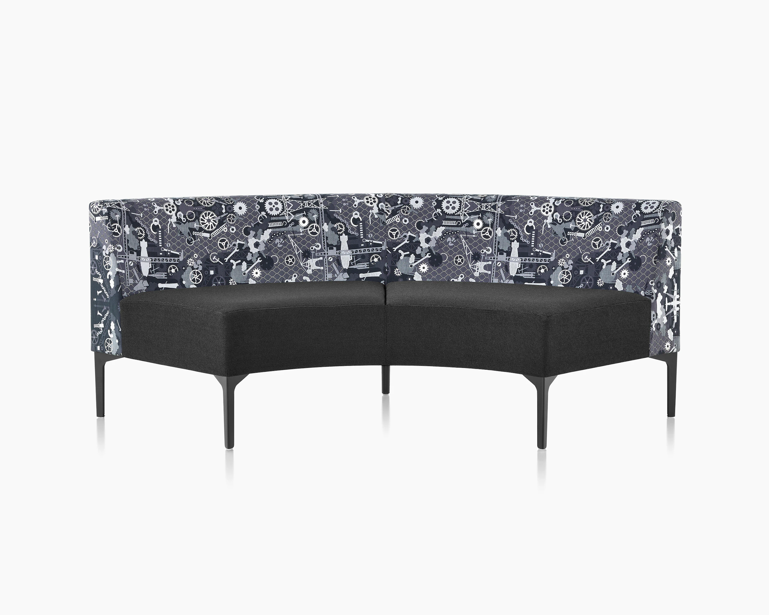 A Symbol 90 Degree Seat in black and Maharam Industry textiles with black steel legs.