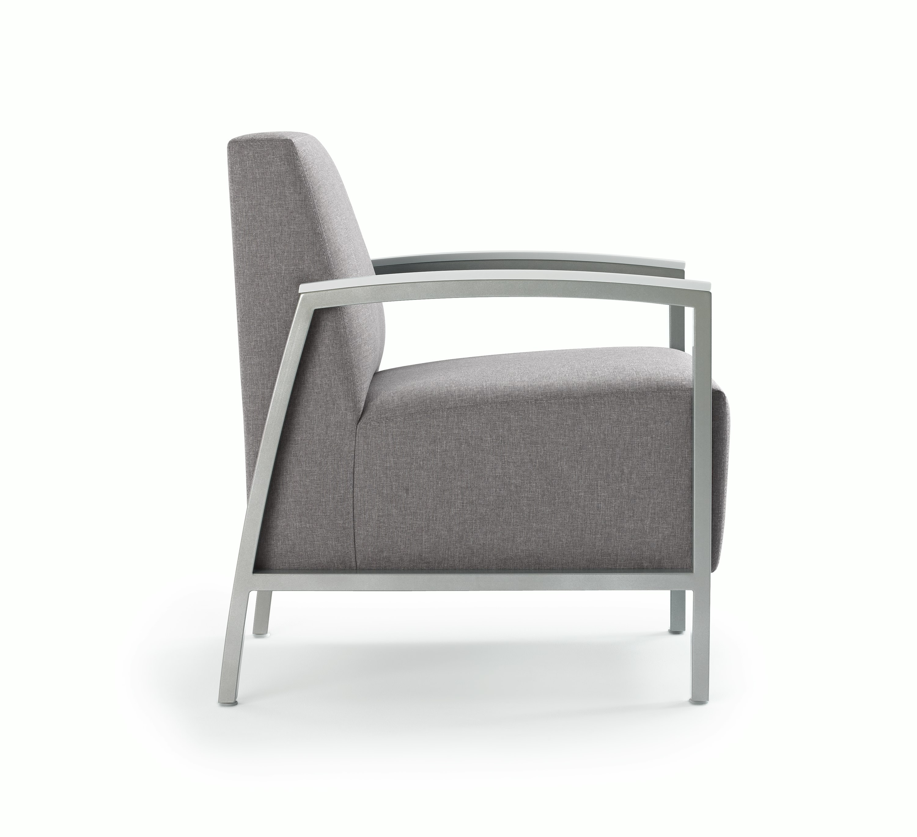 Side view of Brava Modern Lounge Seating (chair) with solid surface arm caps.