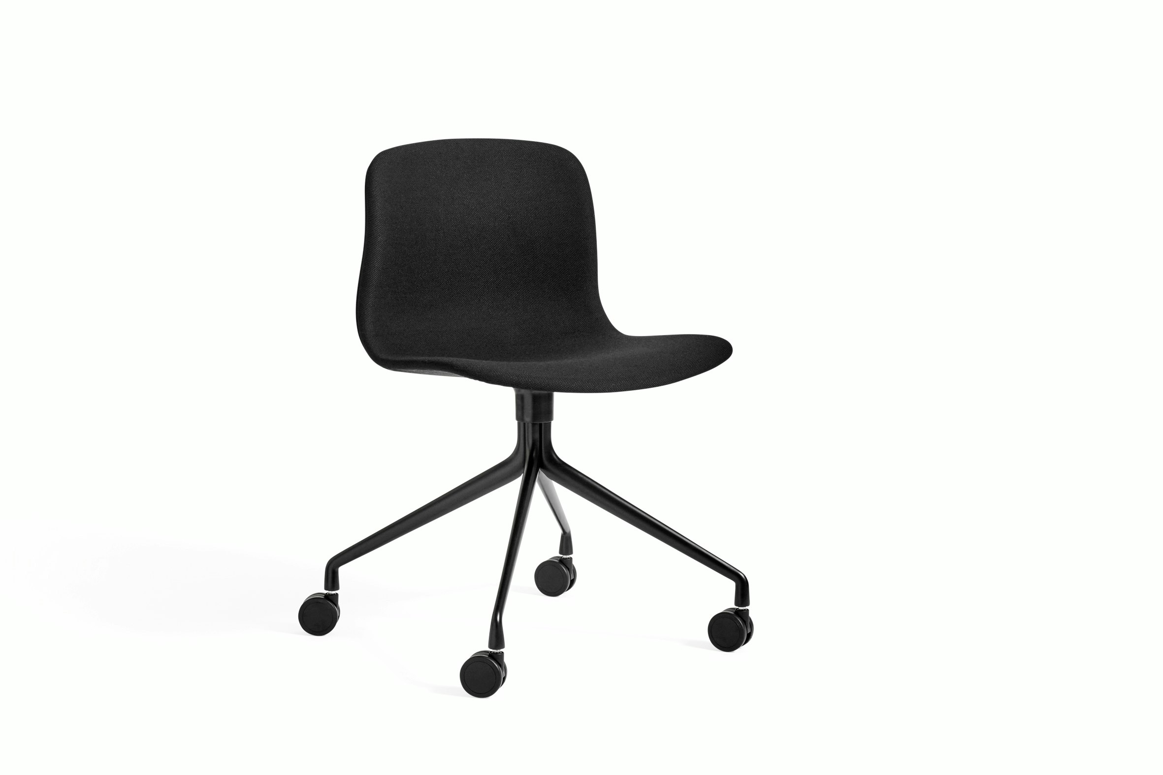 A front angle view of the About A Chair 15 in black.