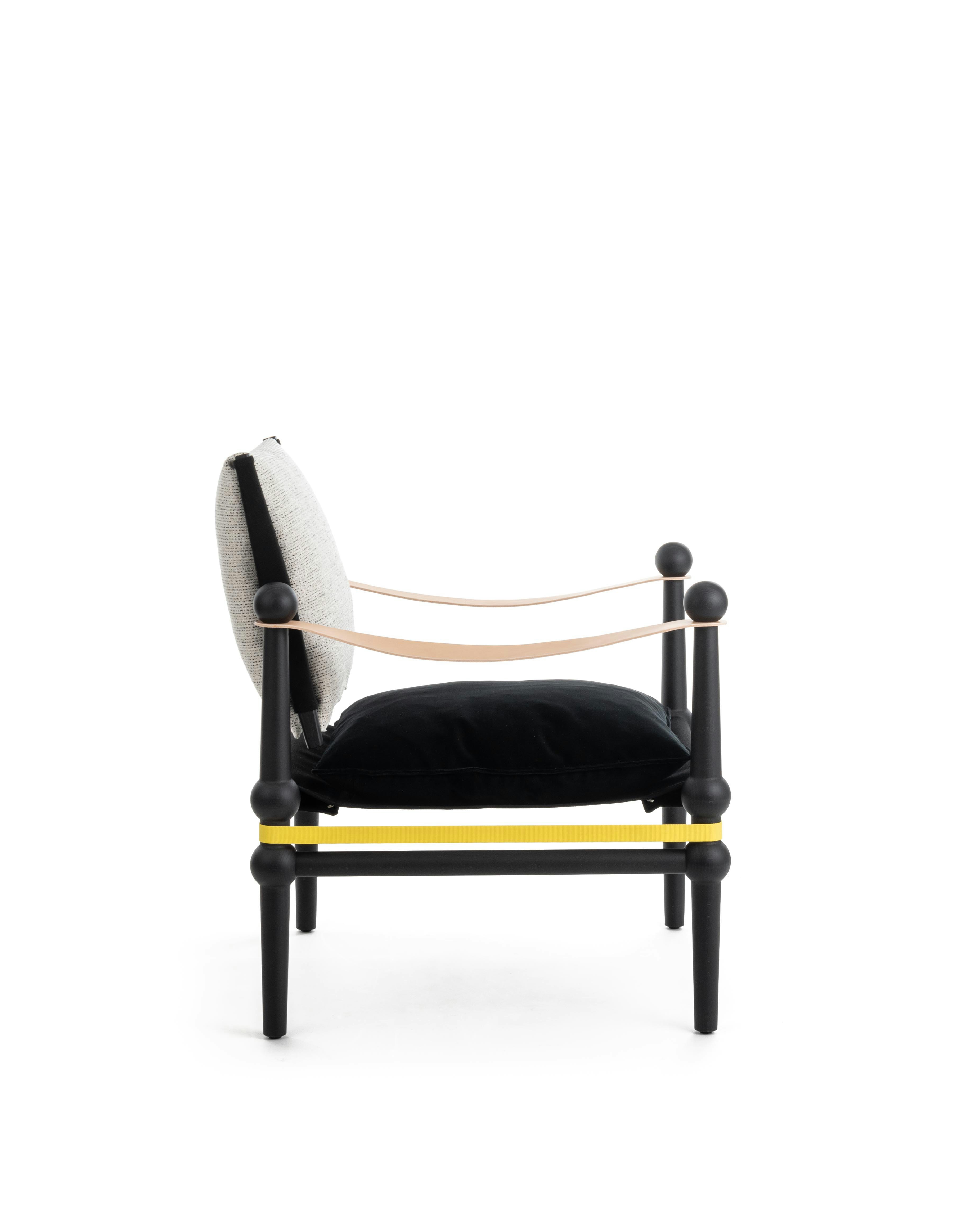 Twain Low Chair in Black Beech with Black and White cushions