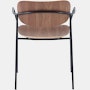Portrait Chair with Walnut seat and back, and black frame with arms.