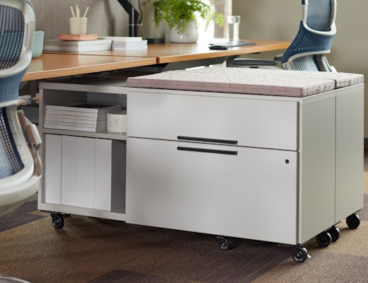 Anchor Mobile Credenza with Cushion anchor credenza mobile open box file casters storage flexible