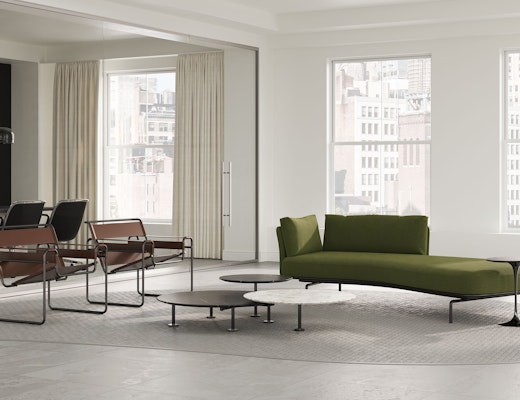 Panoramic Sofa with Grasshopper Coffee Table, Saarinen Side Table, and Wassily Chairs Panoramic Sofa Grasshopper Coffee Table Saarinen Side Table Wassily Chair