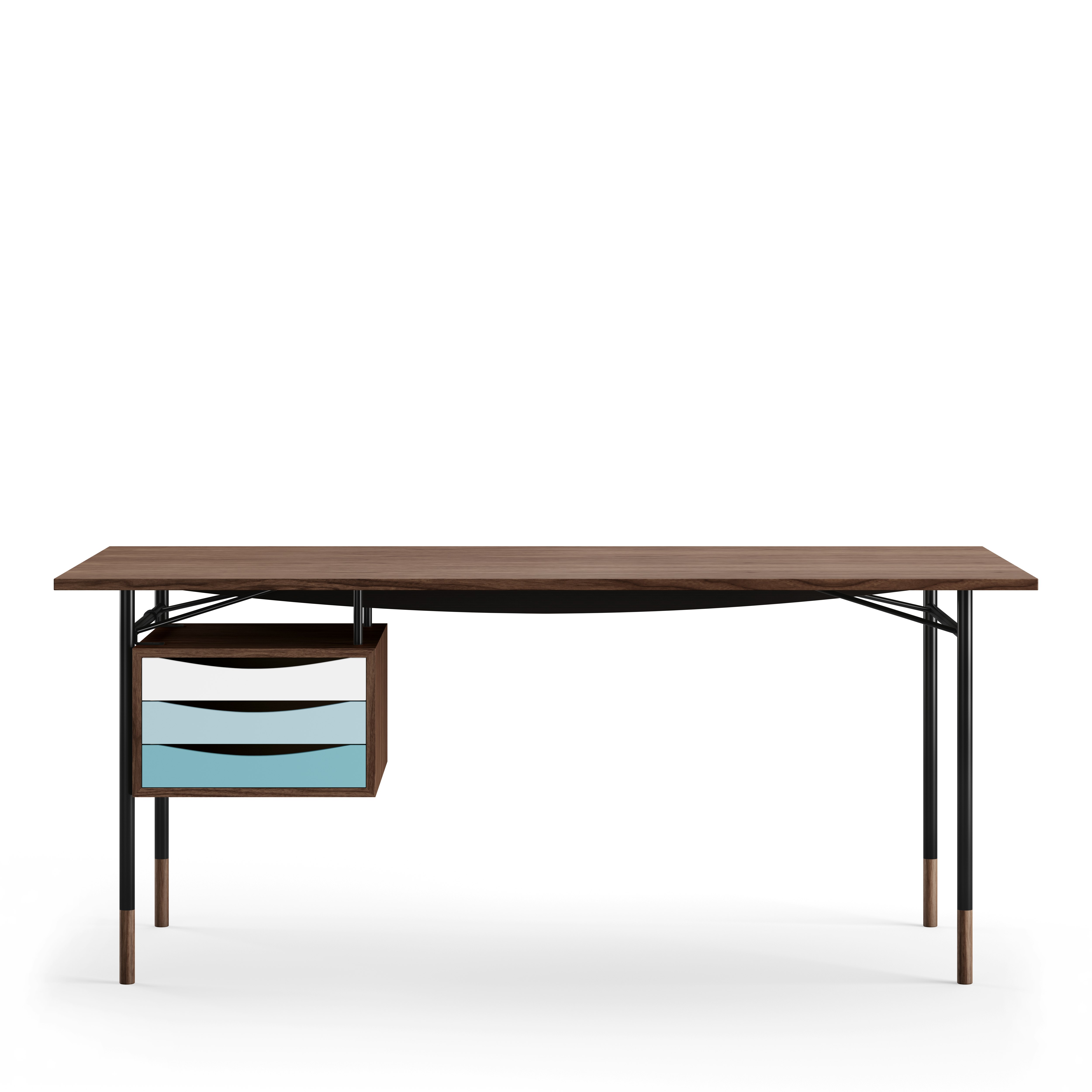 Nyhavn Desk - Walnut, Black, Cool Drawer