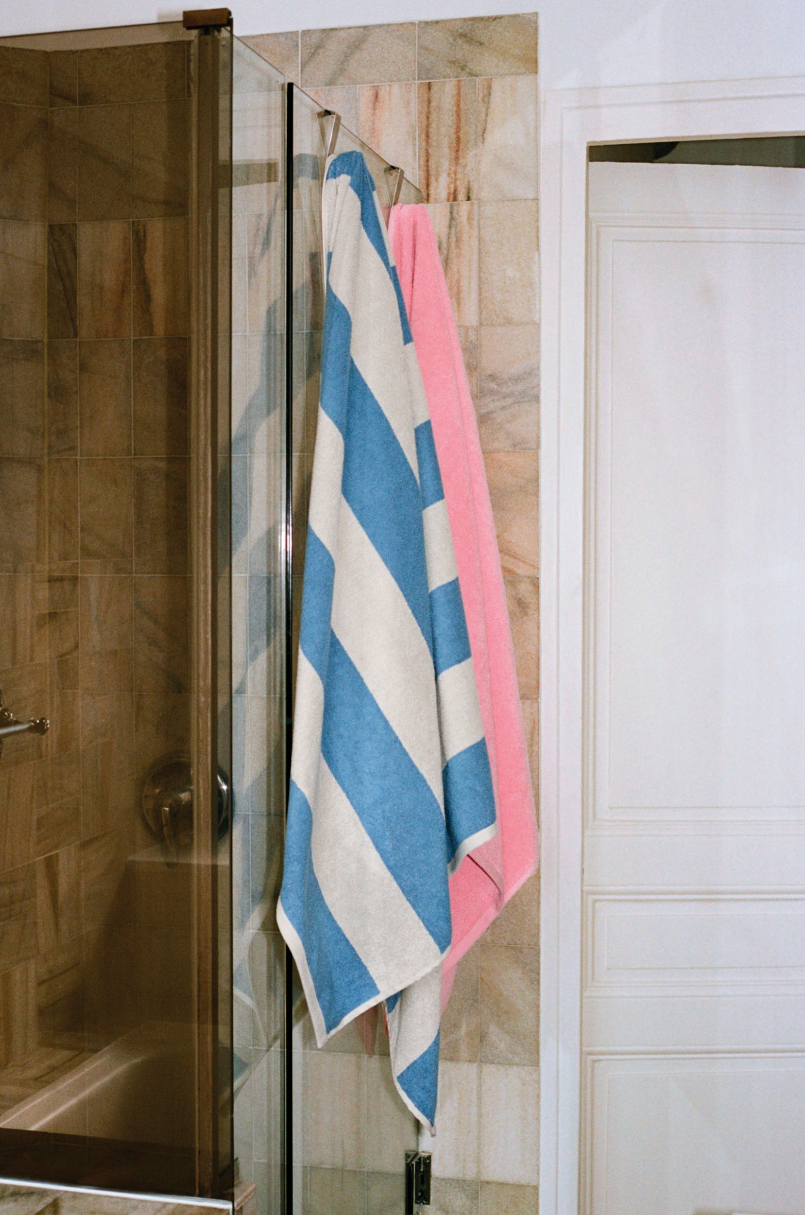 Plush Striped Trim Bath Towel