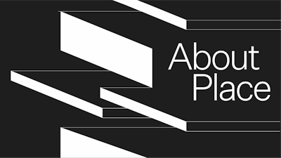 A black and white illustration with the text "About Place" on the right-hand side