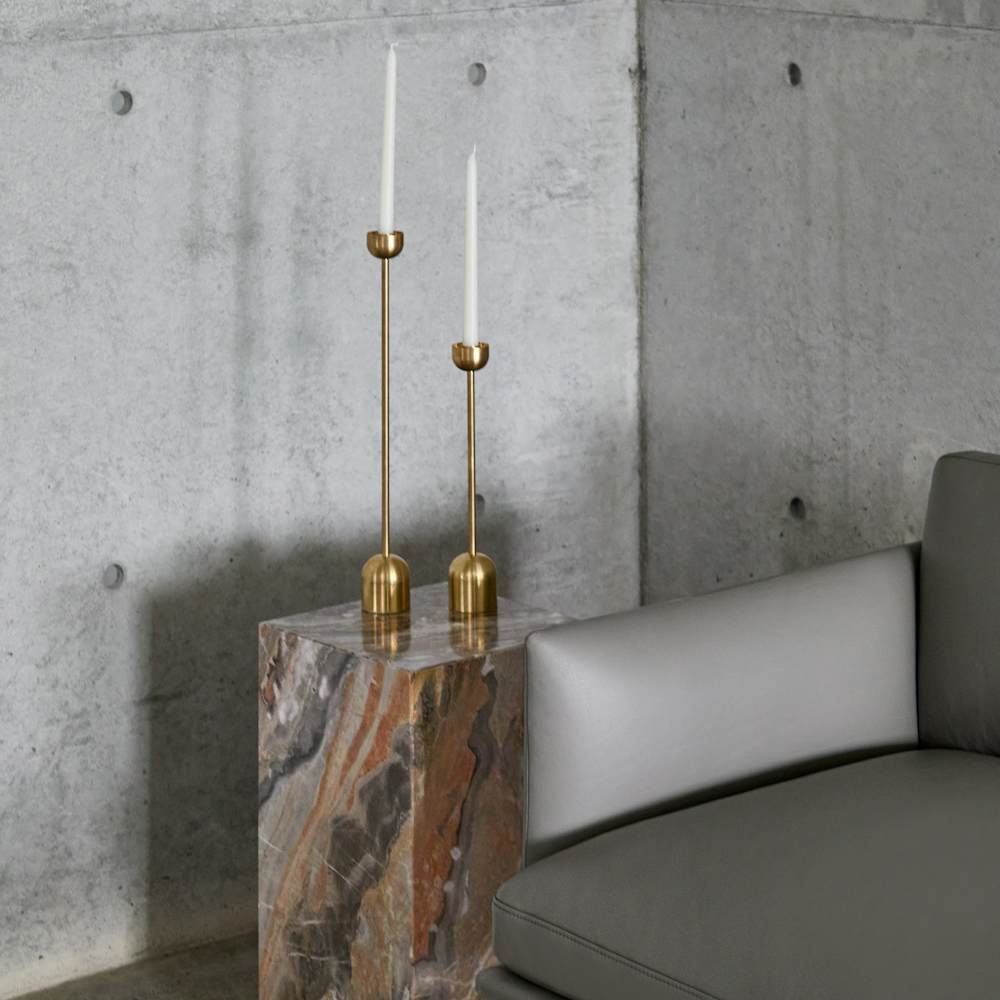 Plinth Side Table and Dome Spindle Candleholders