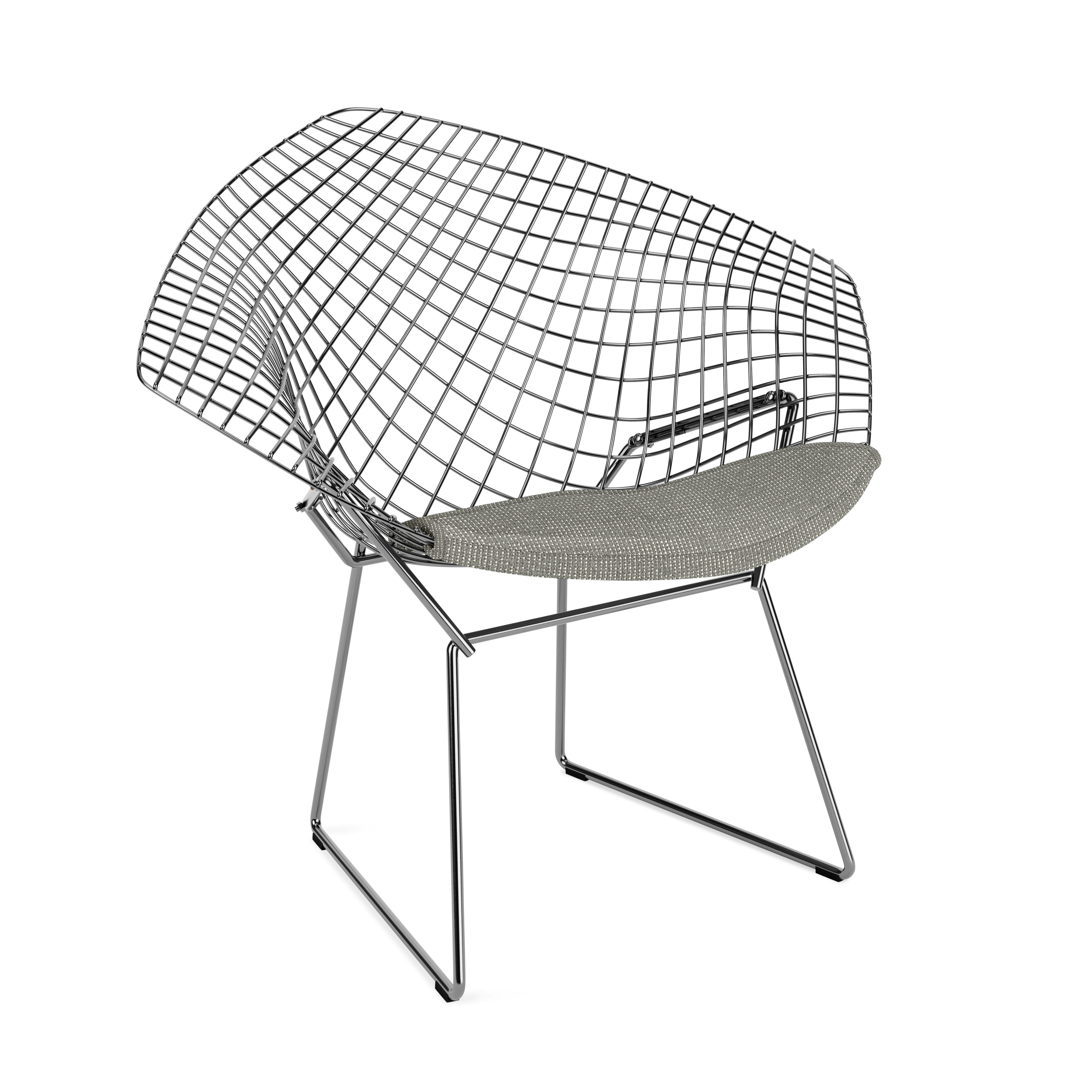 Bertoia Diamond Chair,  Polished Chrome,  Seat Pad,  Prestini,  Gray and White