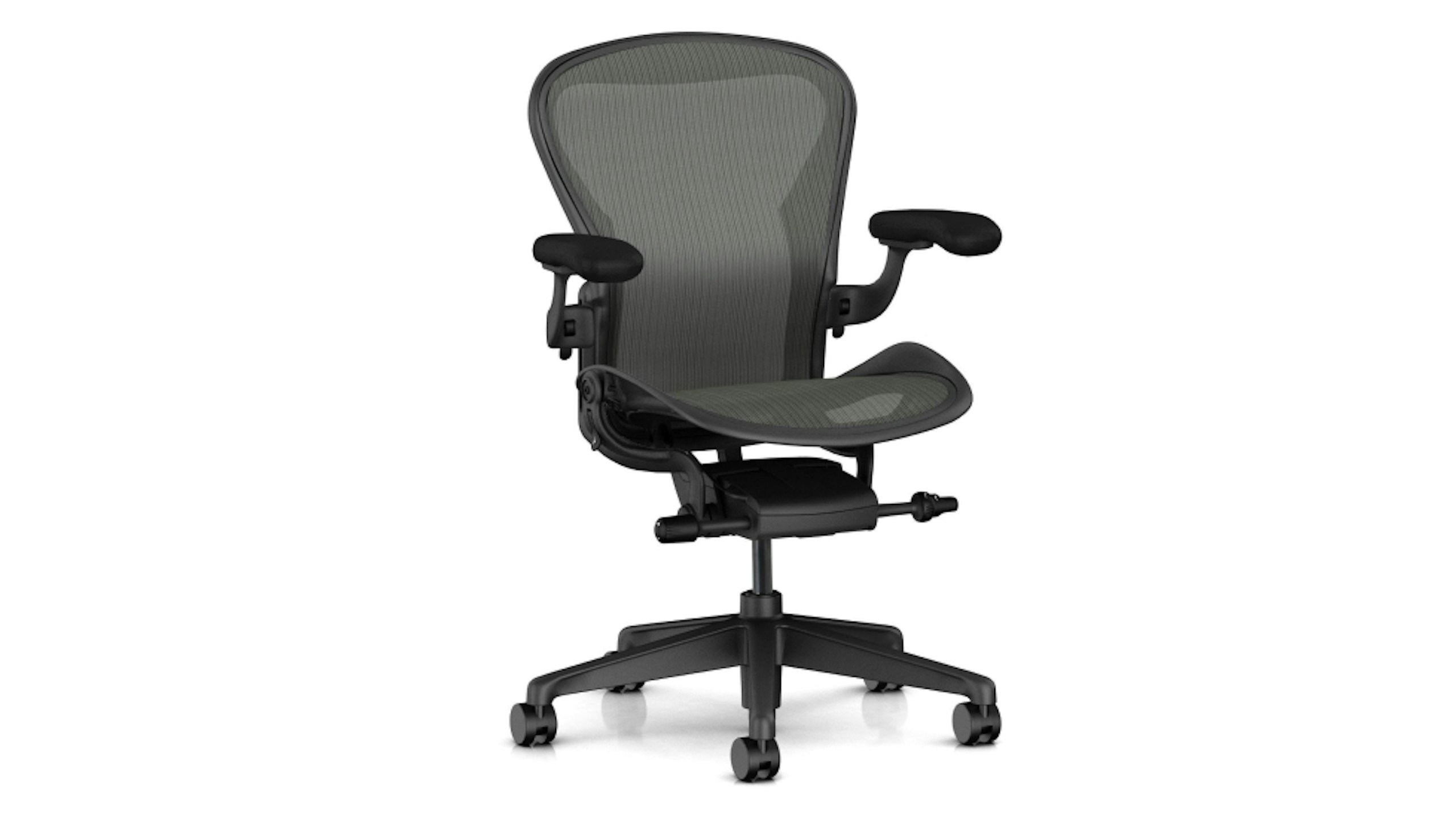 A front 3/4-view of a Herman Miller Aeron chair against a white background