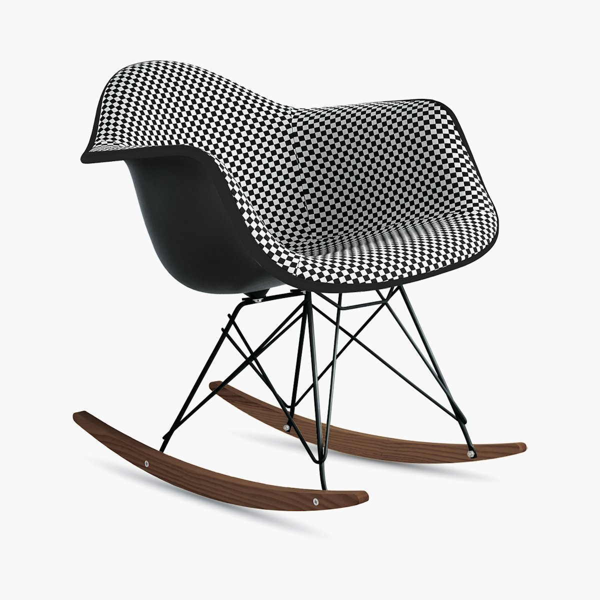 Eames Upholstered Molded Plastic Armchair, Rocker Base Eames Upholstered Molded Plastic Armchair, Rocker Base