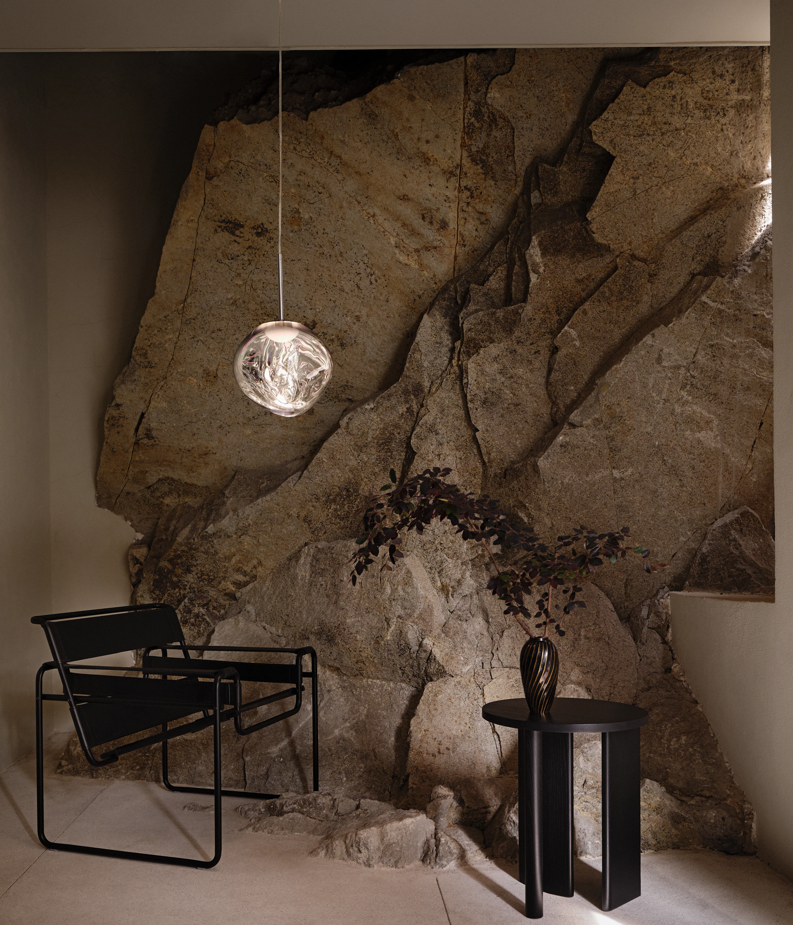 Wassily Chair in Matte Black, Melt Pendant and Symbol Side Table