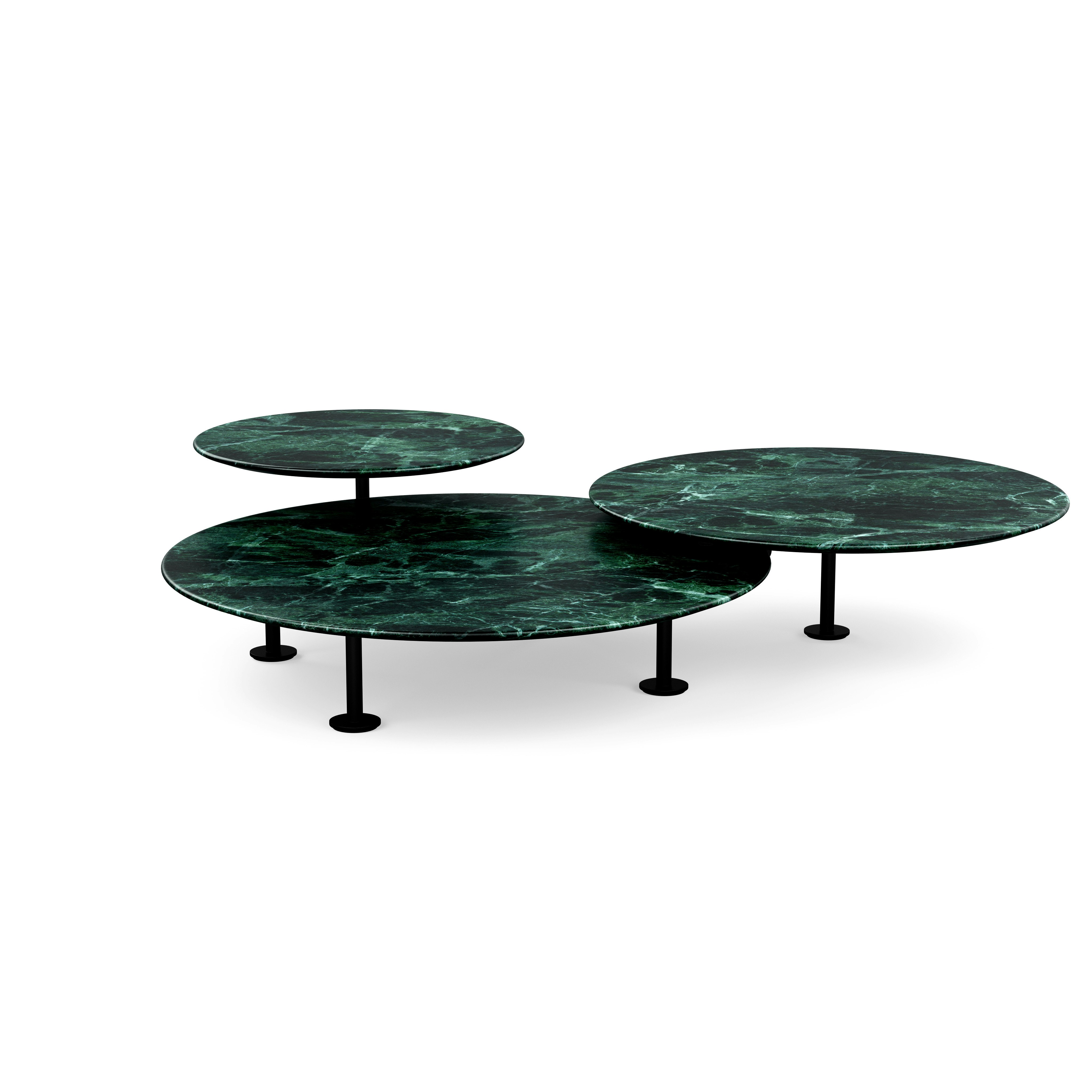 Grasshopper Triple-Top Coffee Table - Marble, Satin Verdi Alpi, Black