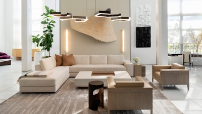A living room display of furniture from HOLLY HUNT