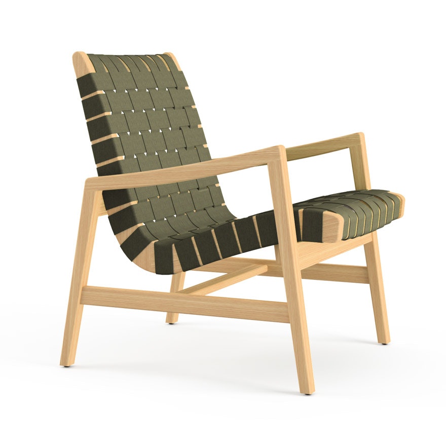 Risom Lounge Chair - Arm, Fern Sunbrella, Clear Maple