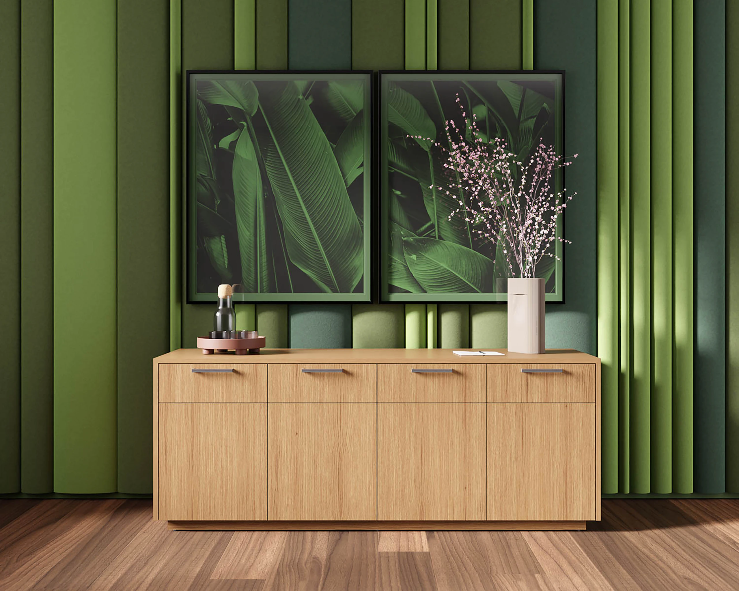 JD Credenza against a green background, front view.