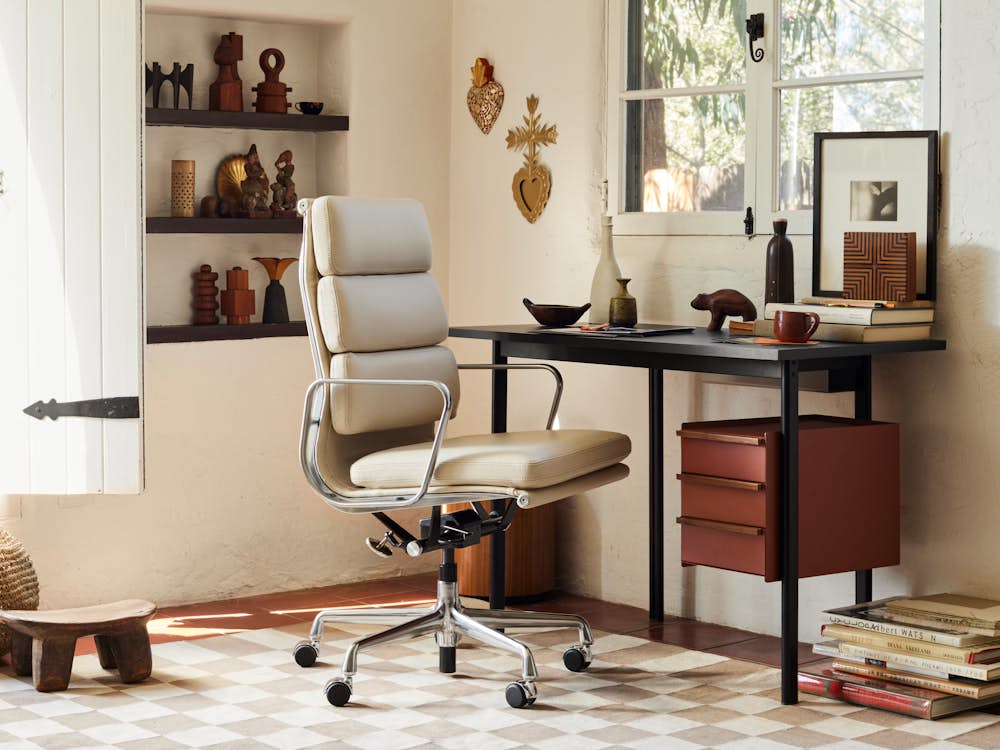 Mode Desk,  Girard Check Rug,  Eames Soft Pad Chair,  Executive Height