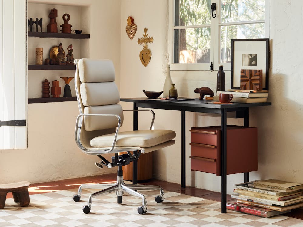 Mode Desk,  Girard Check Rug,  Eames Soft Pad Chair,  Executive Height