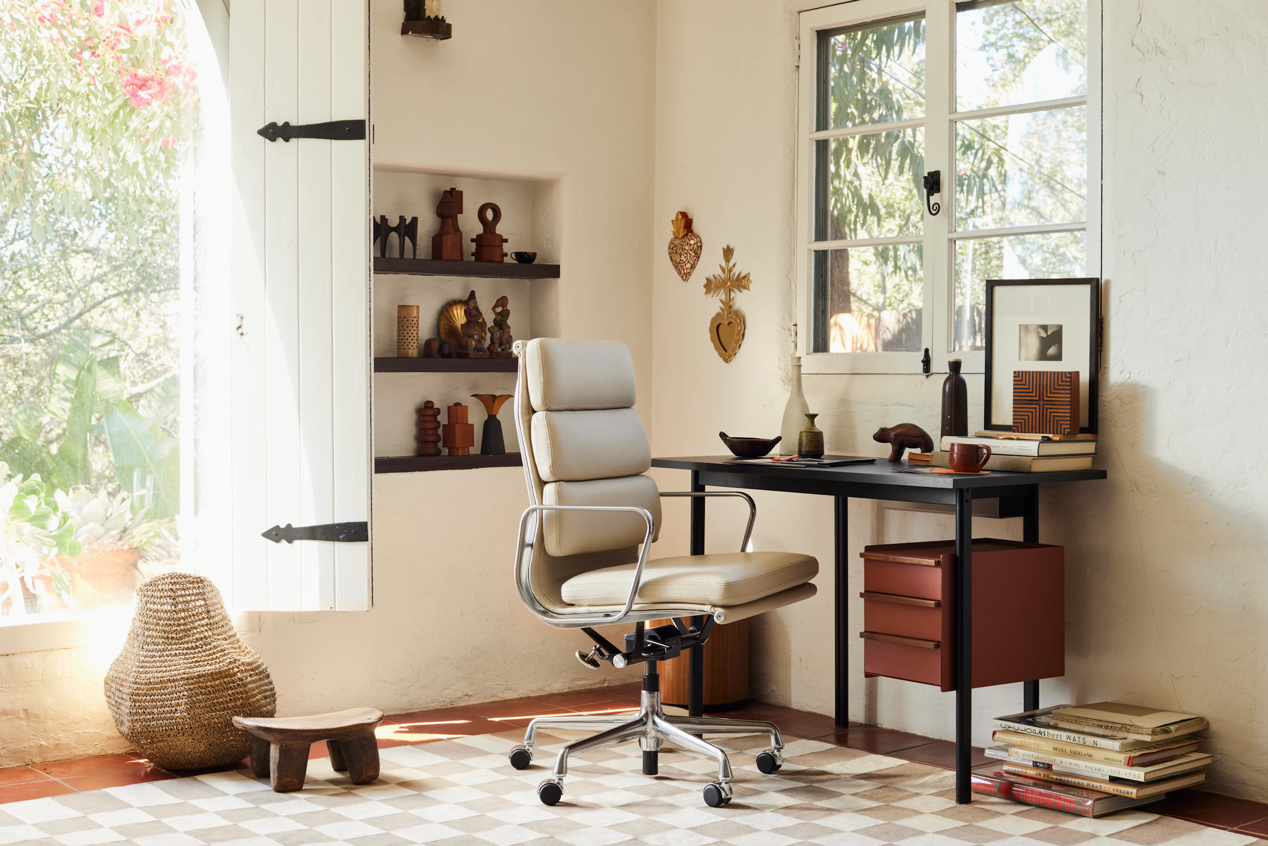 Mode Desk, Girard Check Rug, Eames Soft Pad Chair, Executive Height